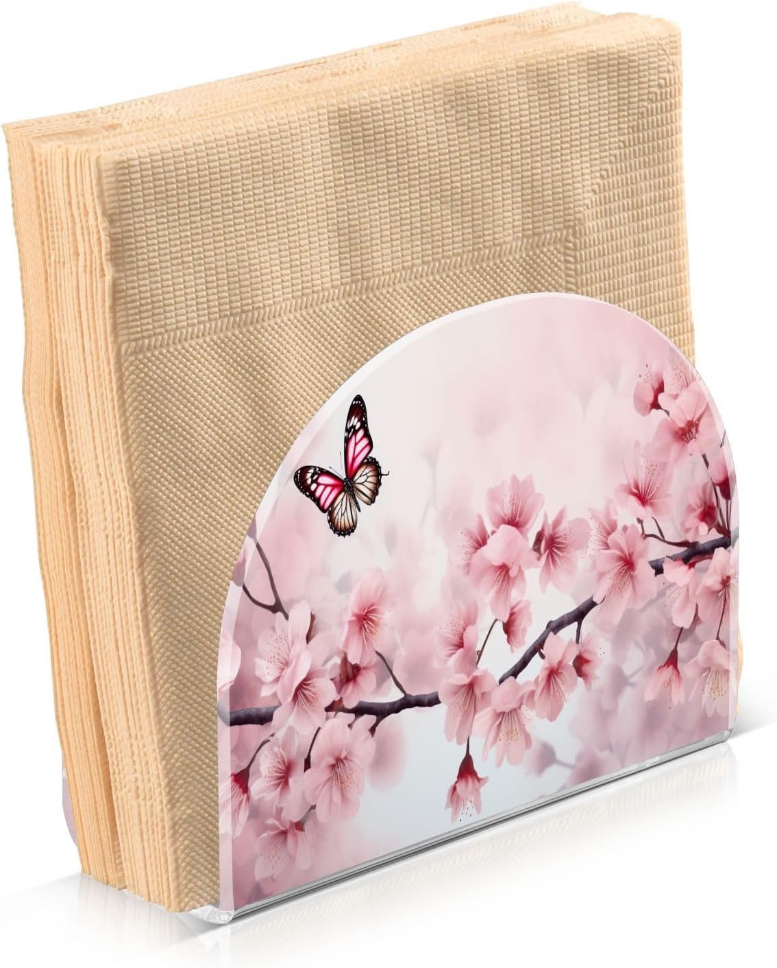Servilletero de mariposa con diseño de flores de cerezo para colocar de pie, servilleteros modernos y verticales, para fiestas, casa de campo,