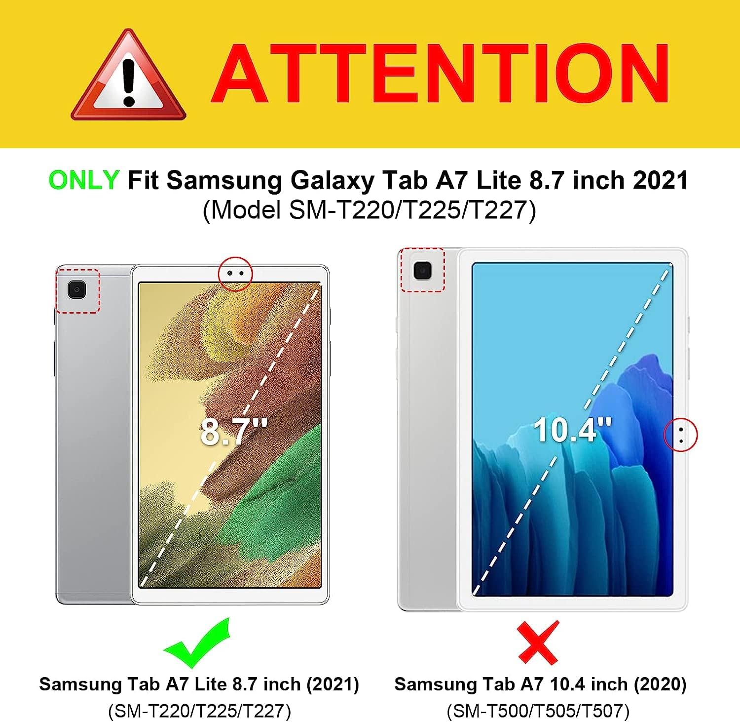 FVAENDHIO Funda para Samsung Galaxy Tab A7 Lite de 8.7 pulgadas modelo 2021 (SM-T220T225T227), funda protectora de piel, soporte ajustable, función