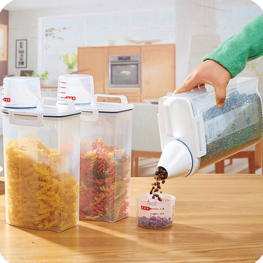 Juego de recipientes de almacenamiento de alimentos con tapa, plástico sin BPA para cocina y despensa, organizador hermético portátil para arroz,