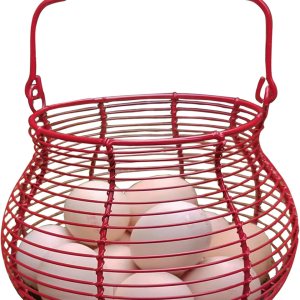 Cesta de huevos para recoger huevos frescos, cesta de recolección de huevos, color rojo, cesta redonda de alambre de metal de pollo para soporte de Cesta de huevos para recoger huevos frescos, cesta de recolección de huevos, color rojo, cesta redonda de alambre de metal de pollo para soporte de