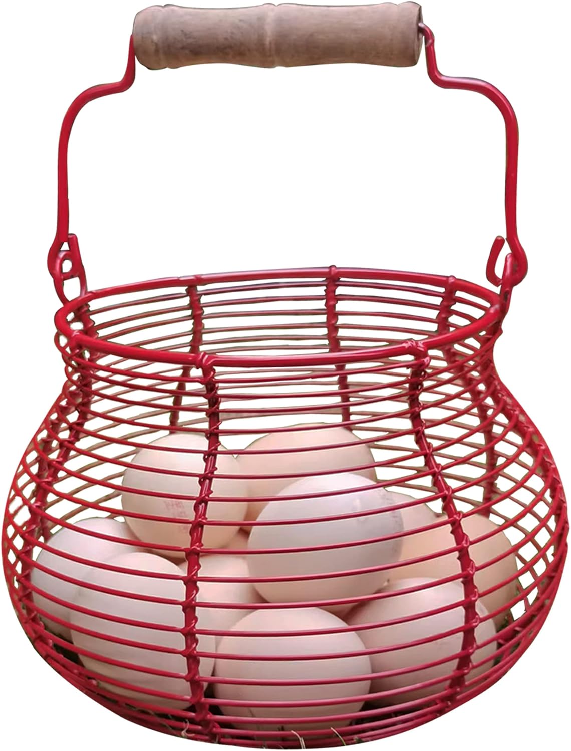 Cesta de huevos para recoger huevos frescos, cesta de recolección de huevos, color rojo, cesta redonda de alambre de metal de pollo para soporte de