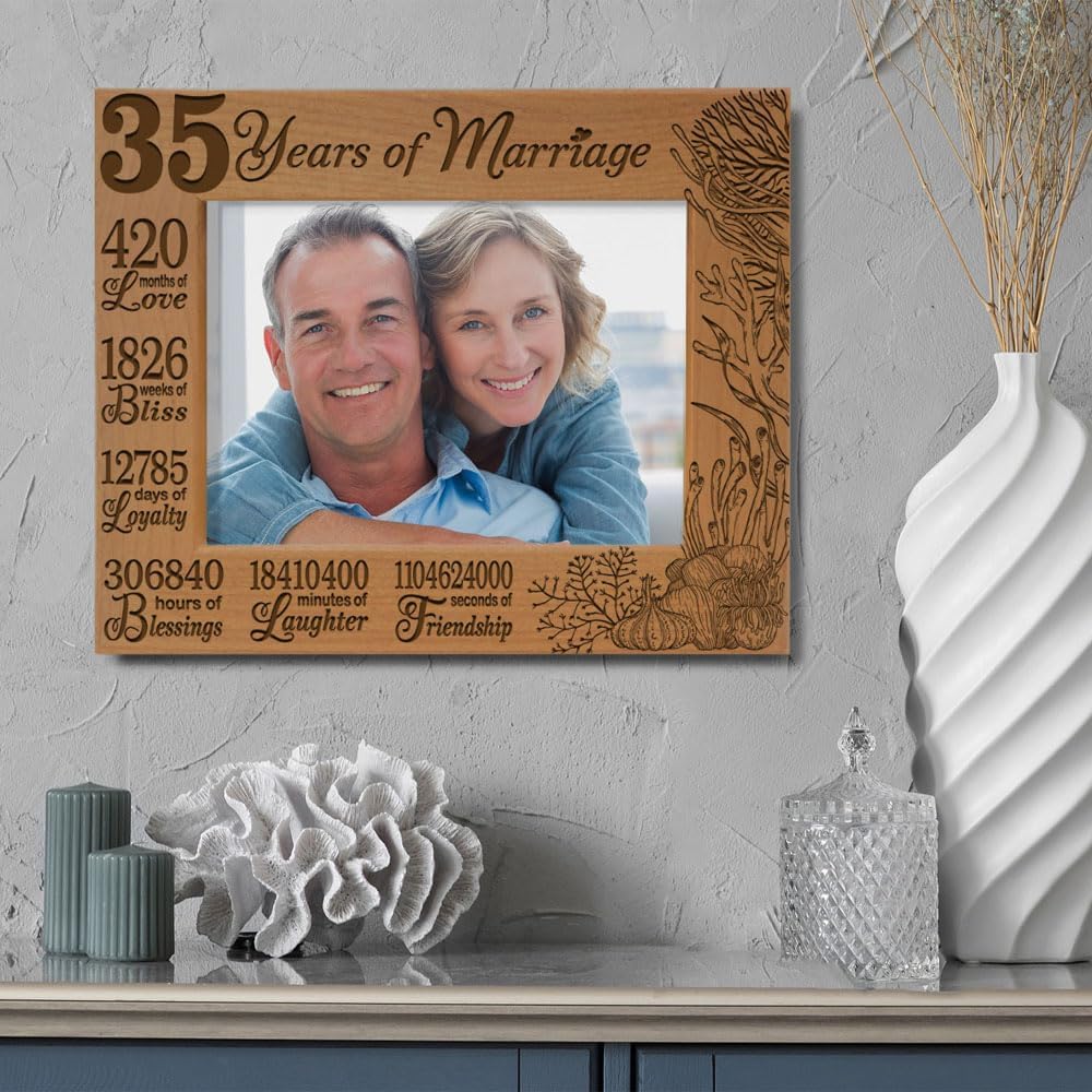 KATE POSH Marco de fotos 35 años de matrimonio, aniversario tradicional de coral para marido y esposa, parejas (4 x 6 pulgadas, horizontal)