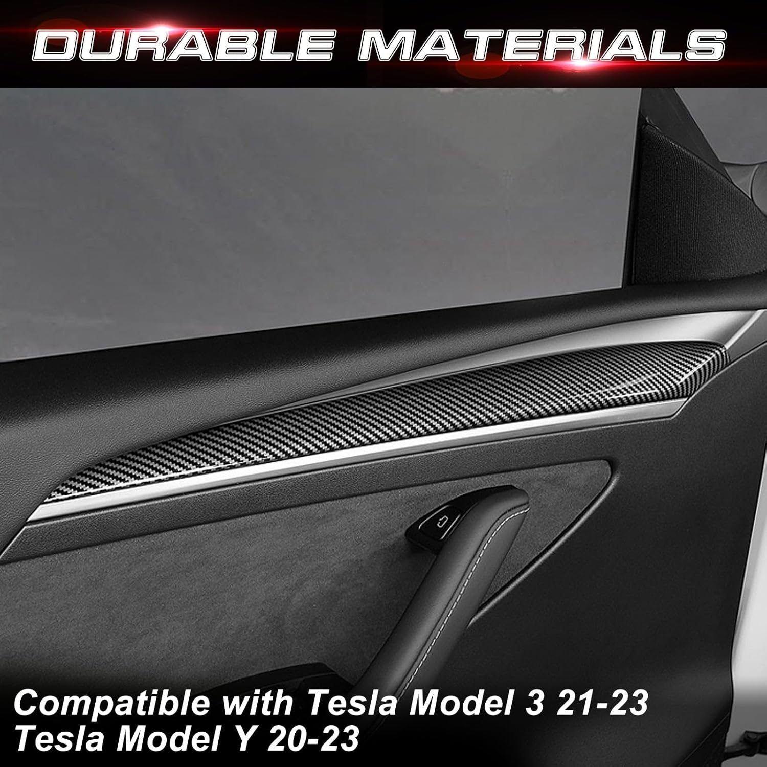 Xotic Tech – Tapa para puerta interior, patrón de fibra de carbono brillante, compatible con Tesla Model 3 2021 en adelante, modelo Y 2020 en