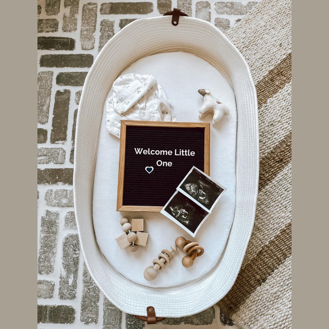 Toci Mom Cambiador de bebé con bolsa de viaje, cambiador de espuma y cubierta repelente al agua, cesta de cuerda de algodón, cambiador para tocador