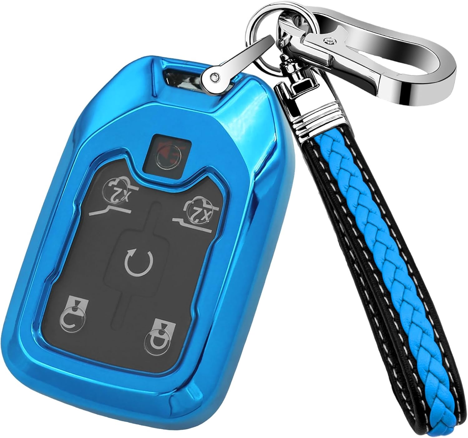 Funda para llavero GMC, carcasa de TPU suave con llavero de cuero para GMC Sierra Terrain Acadia Yukon accesorios, azul