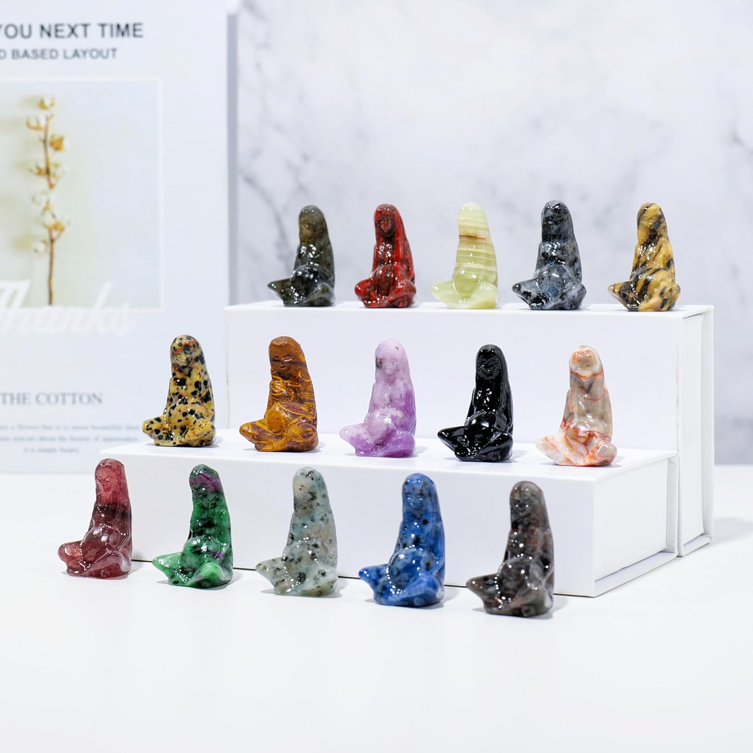 Runyangshi Tallados de labradorita de cristal natural de 1.5 pulgadas, figura de madre tierra, tallada a mano, estatuas de cristal curativo talladas