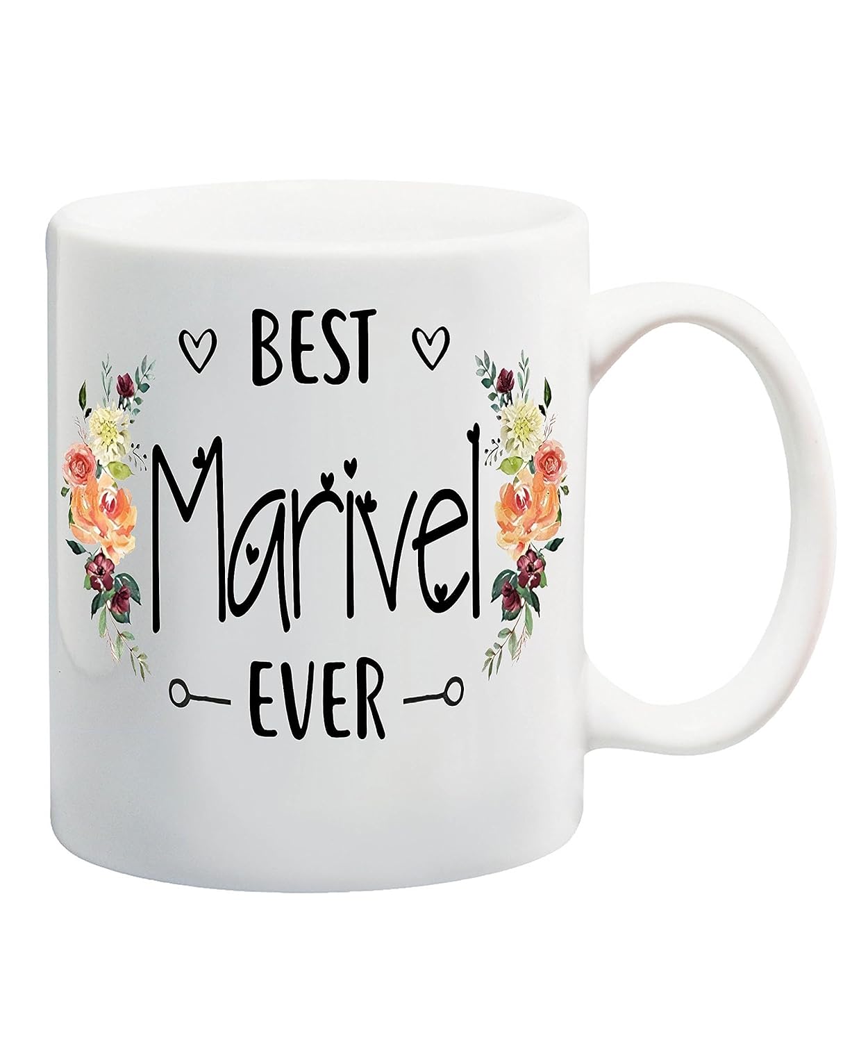 Marivel Ever Personalized Name Mug for Women Girls, Custom Name Flower Coffee Mug, Name Coffee Cup, Floral Design, Personalized Gift Her, Mug with