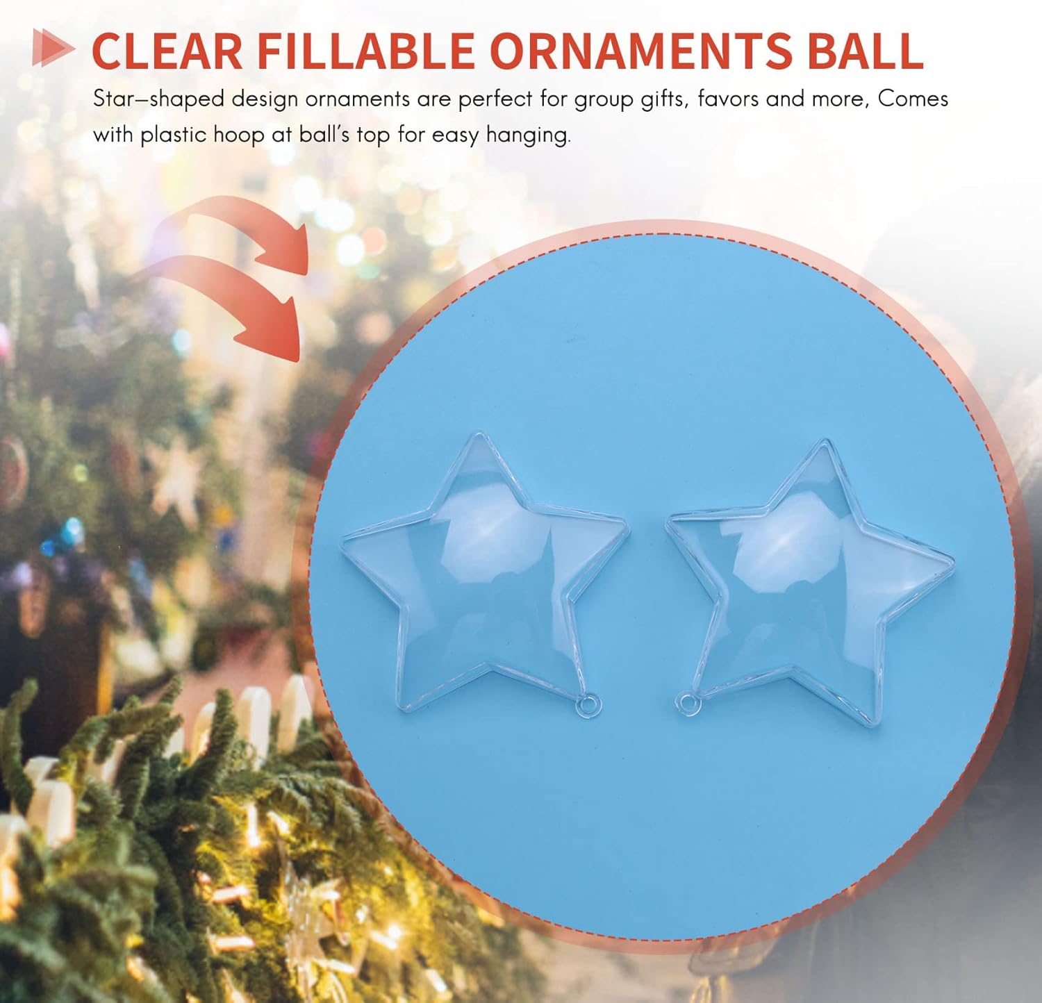 TAMOSH 10 juegos de bolas rellenables de plástico transparente de 3.150 in, adornos de árbol de Navidad, suministros de fiesta (forma de estrella)