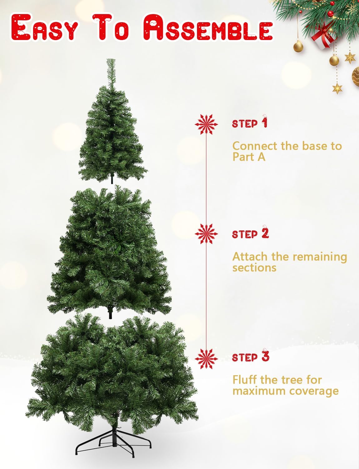 Árbol de abeto de Navidad artificial preiluminado de 7.5 pies con luces, árbol con bisagras de alta calidad para el hogar, oficina, decoración de