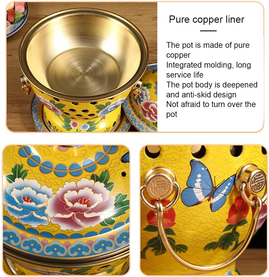 Olla de cobre pequeña de una sola persona Old Beijing Olla caliente de vaca pequeña gorda china tradicional Cloisonne Hot Pot Comercial Alcohol