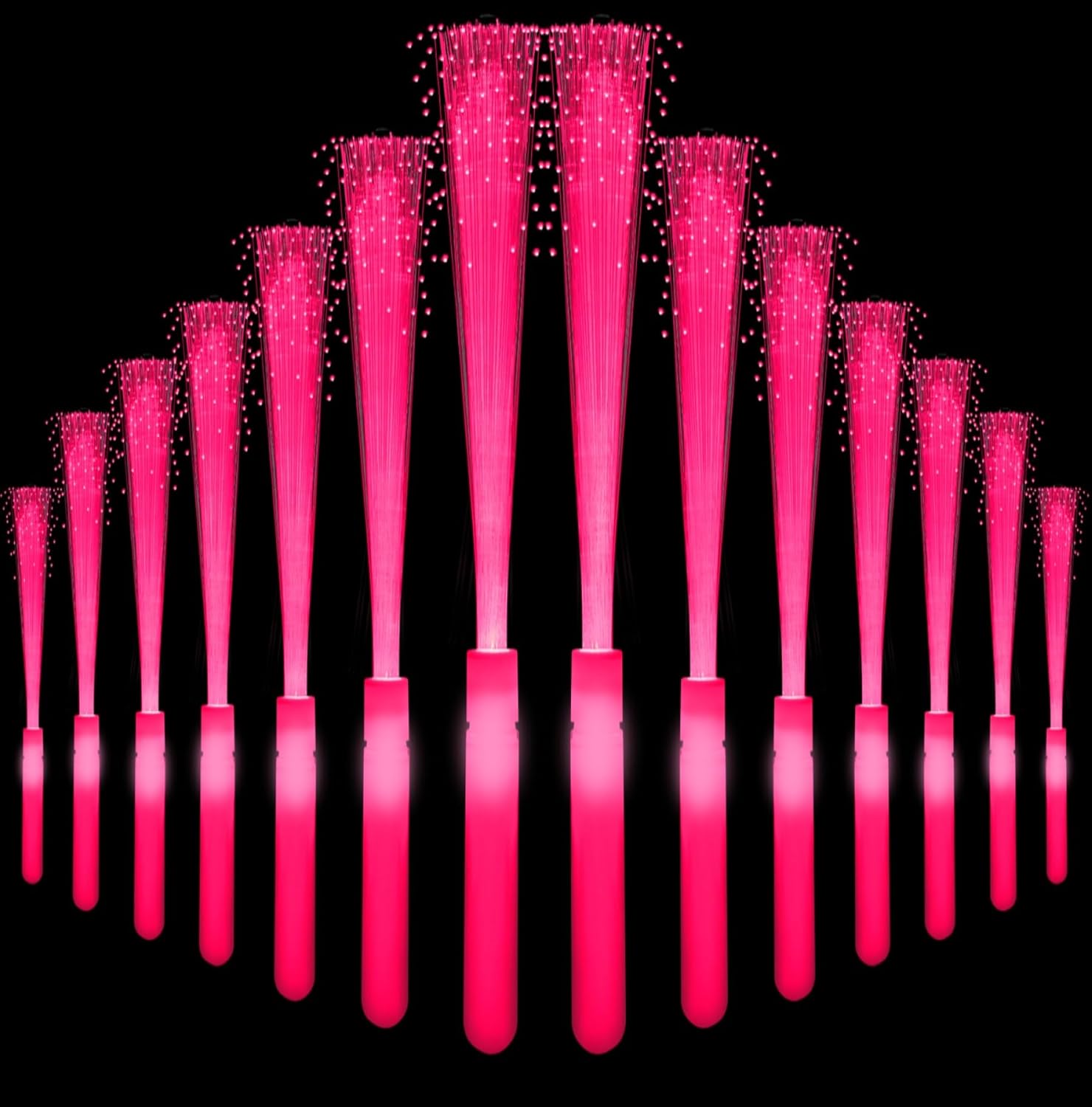 NUDALA Paquete de 24 varillas de brillo rosas con luz para barra de fibra óptica a granel con 3 modelos intermitentes para Halloween, 4 de julio,
