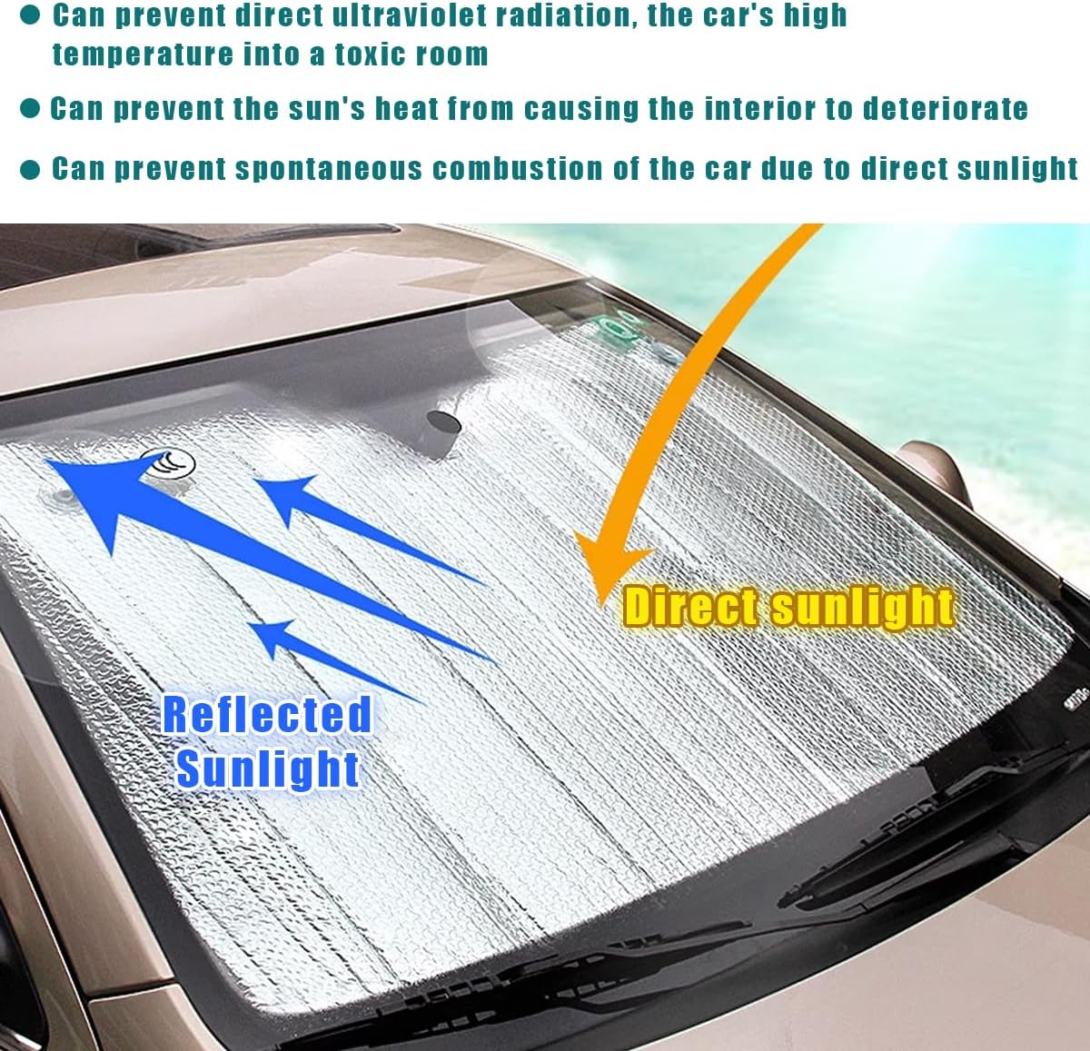 Parasol para parabrisas de automóvil, protector plegable reflectante para ventana delantera, doble grosor de rayos UV y bloqueador de calor con