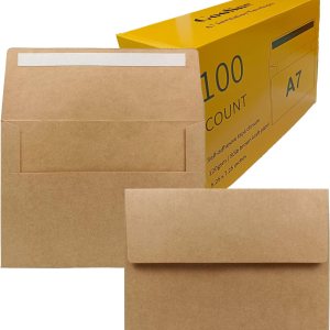 Sobres de invitación A7 de papel kraft marrón A7, paquete de 100 sobres de 5.25 x 7.25 pulgadas, autoadhesivos rápidos, para bodas, graduaciones, Sobres de invitación A7 de papel kraft marrón A7, paquete de 100 sobres de 5.25 x 7.25 pulgadas, autoadhesivos rápidos, para bodas, graduaciones,