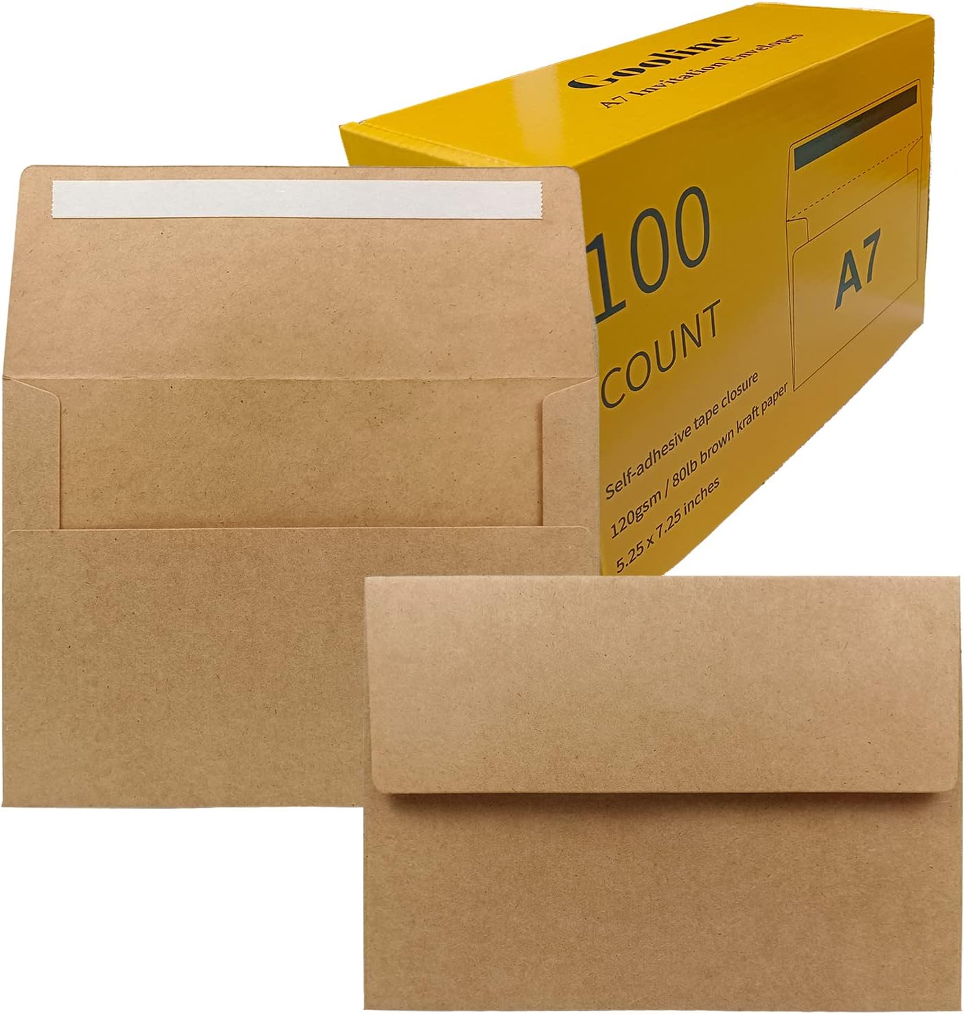 Sobres de invitación A7 de papel kraft marrón A7, paquete de 100 sobres de 5.25 x 7.25 pulgadas, autoadhesivos rápidos, para bodas, graduaciones,