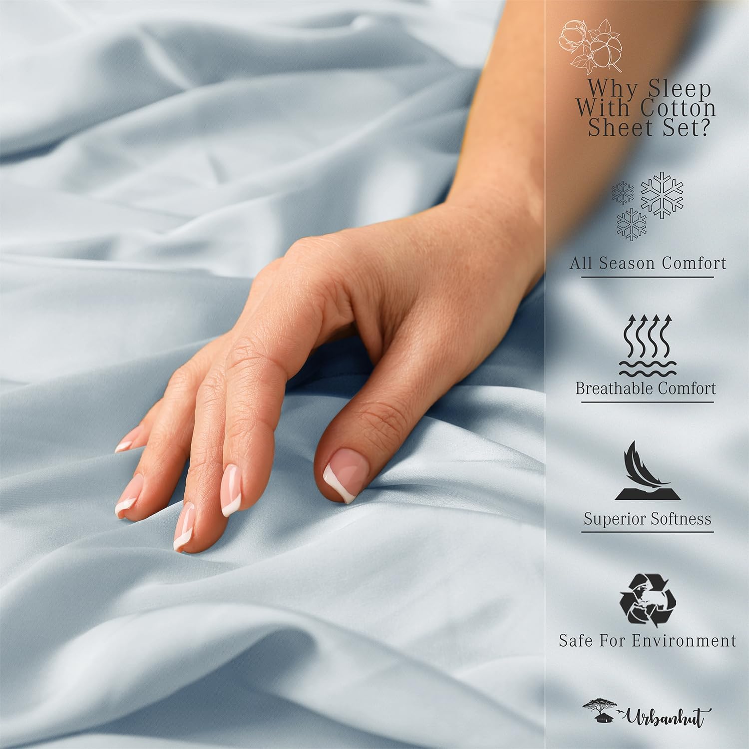 URBANHUT Sábanas 100% de algodón egipcio, juego de sábanas de 1000 hilos tamaño Queen (4 unidades), sábanas de hotel de lujo para cama tamaño Queen,