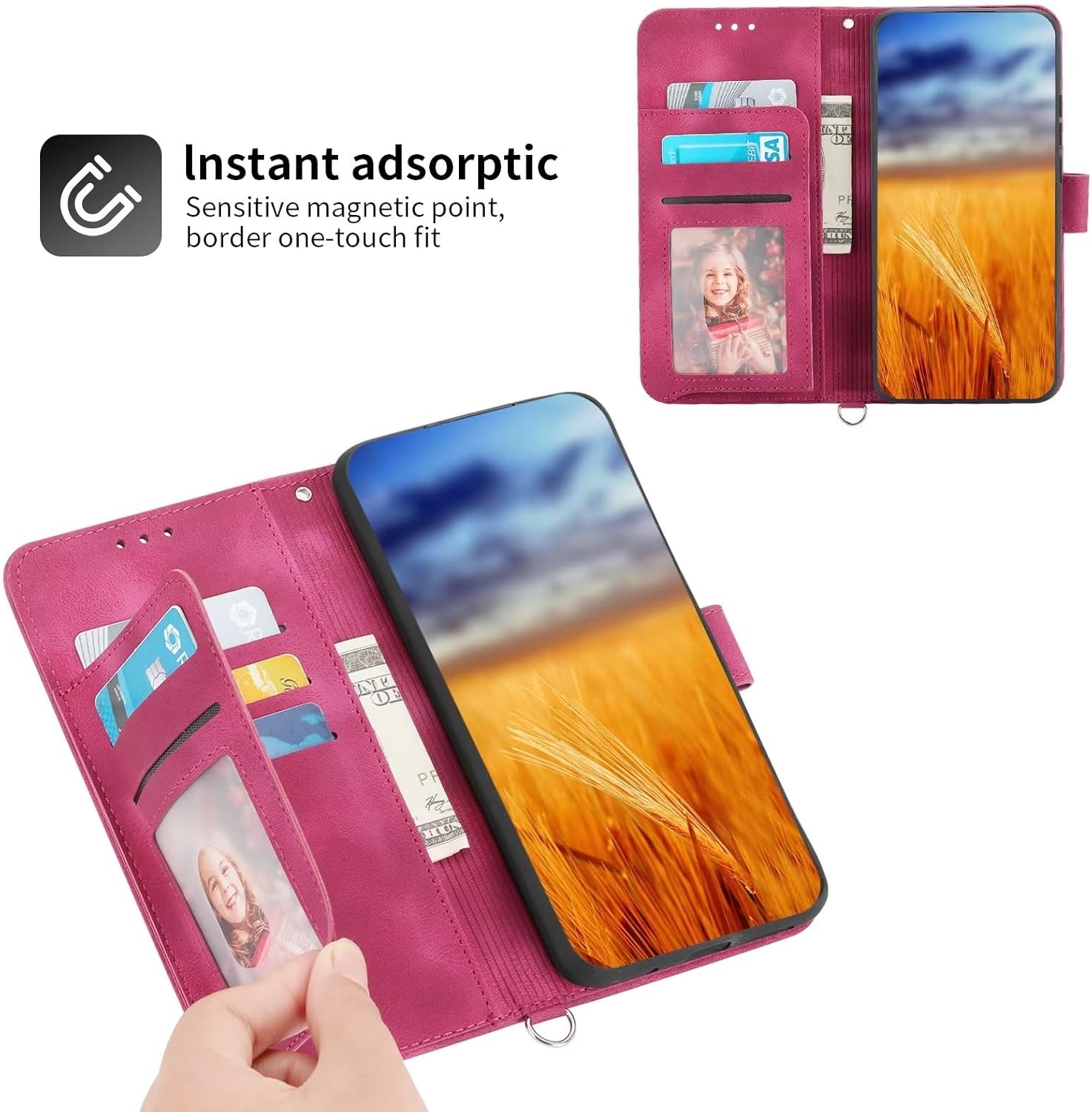 Funda tipo cartera para Vivo Y21Vivo Y33sVivo Y21s, cordón corto y cordón de correa para Vivo Y21Vivo Y33sVivo Y21s, funda de piel sintética