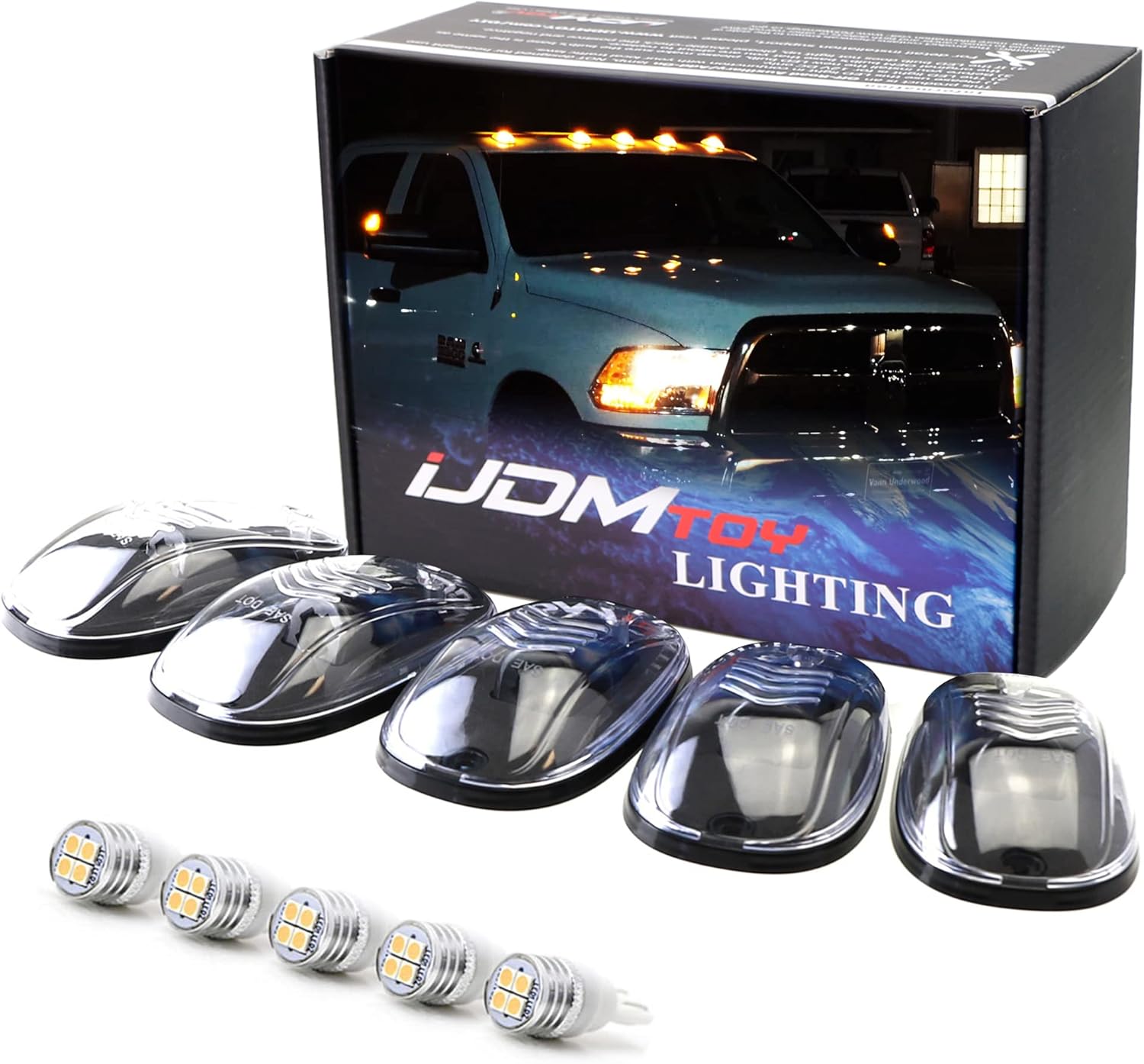 iJDMTOY Kit de montaje de luces LED ámbar de lente transparente para techo de cabina compatible con DodgeRAM ChevroletGMC Ford Toyota Trucks, juego