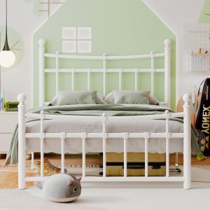 iPormis Base de cama de metal tamaño individual con cabecera de arte de hierro, marco de cama de plataforma de metal resistente con soporte de 14 iPormis Base de cama de metal tamaño individual con cabecera de arte de hierro, marco de cama de plataforma de metal resistente con soporte de 14