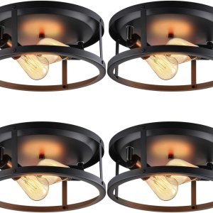 4 luces de techo de montaje empotrado, luces de granja negras industriales de metal para dormitorio, entrada, pasillo, cocina, base E26, bombillas 4 luces de techo de montaje empotrado, luces de granja negras industriales de metal para dormitorio, entrada, pasillo, cocina, base E26, bombillas