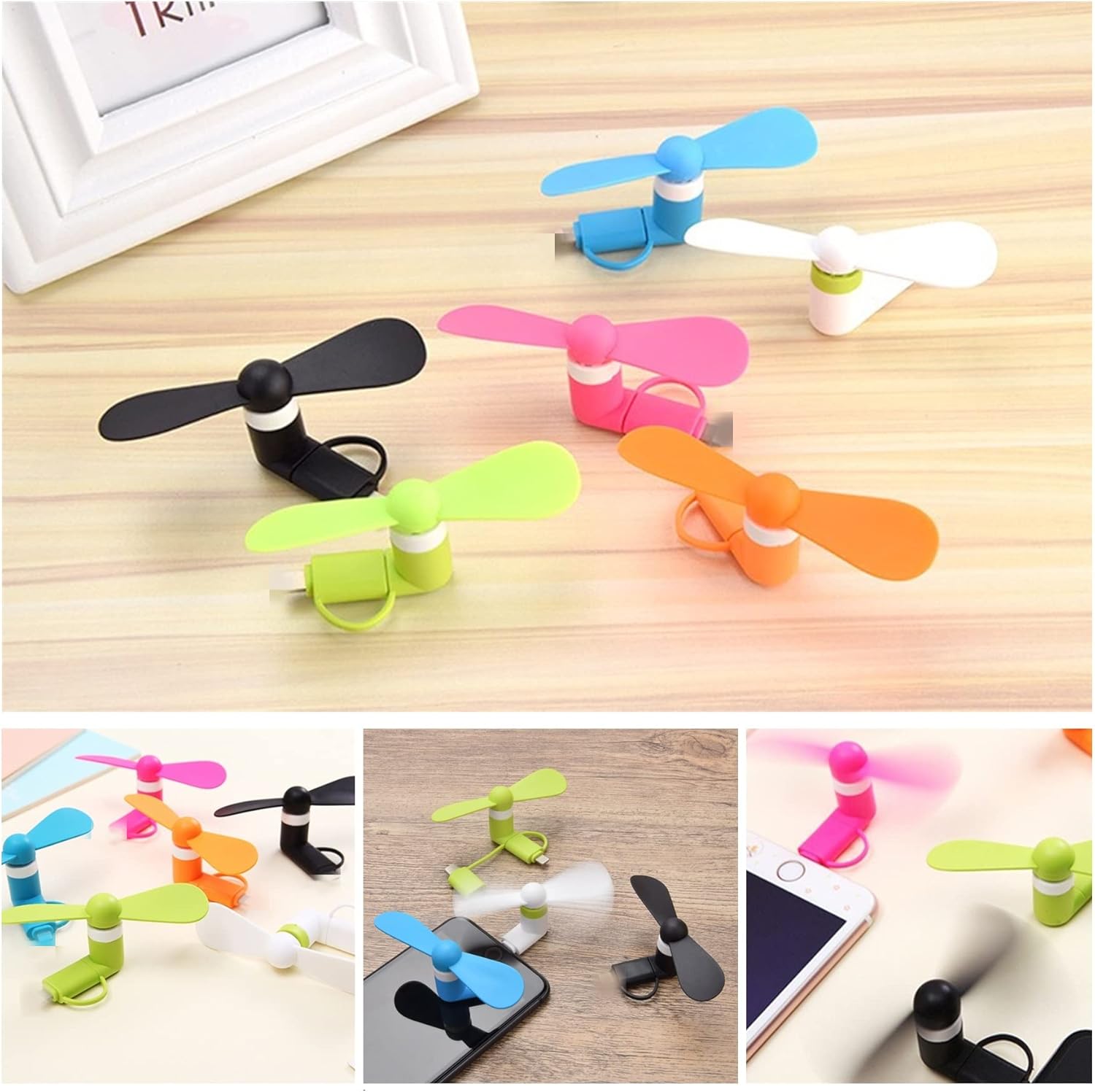 Mini ventilador de teléfono celular para iPhone  Paquete de 4 ventiladores pequeños de bolsillo portátil 2 en 1 para viajes al aire libre,