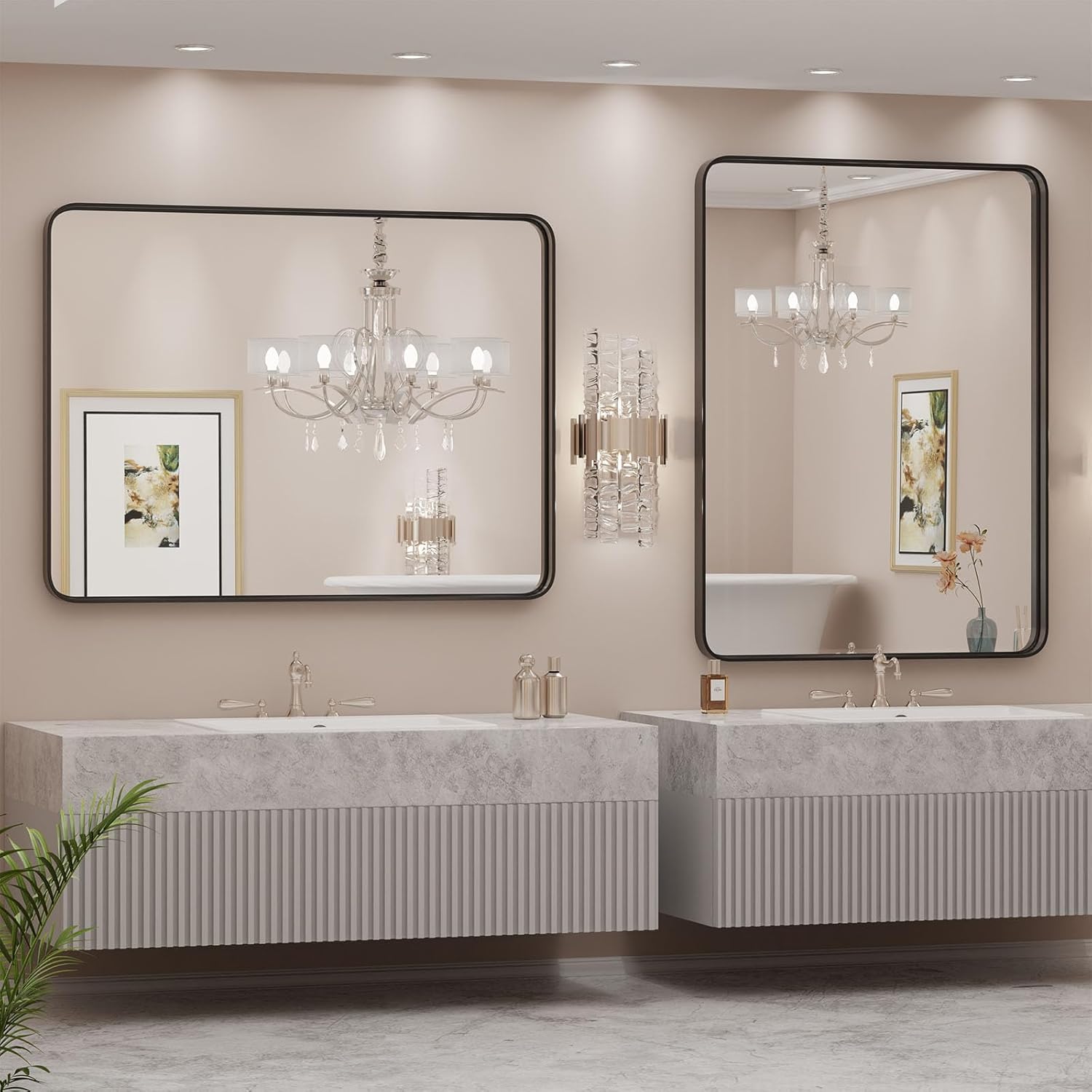 Sweetcrispy Espejo de baño negro rectangular grande con marco para pared, 30 x 40 pulgadas, moderno espejo de pared de metal para granja,