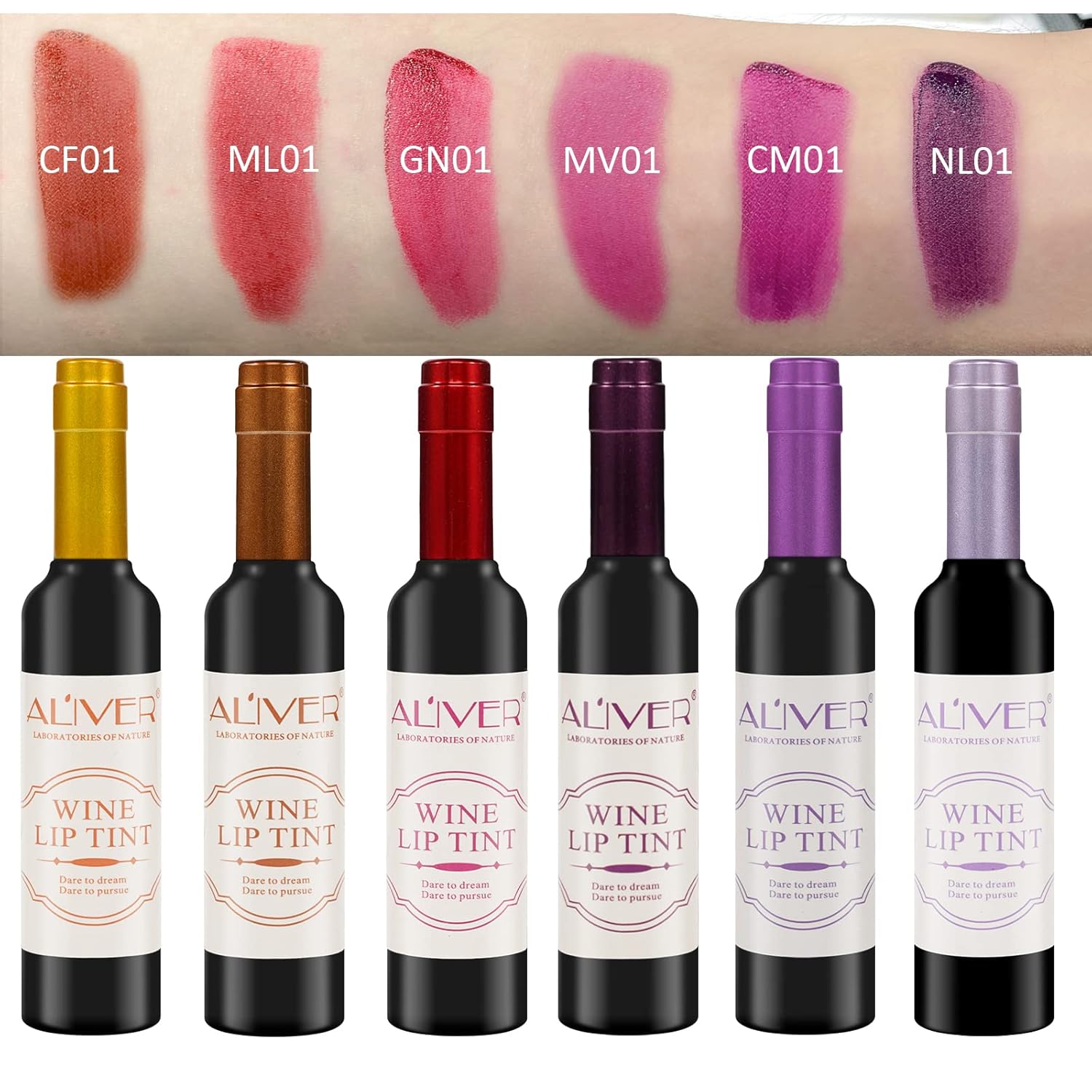 ALIVER Tinte de labios de vino, 6 coloresjuego, tinte labial impermeable de larga duración, brillo labial de copa antiadherente, claro