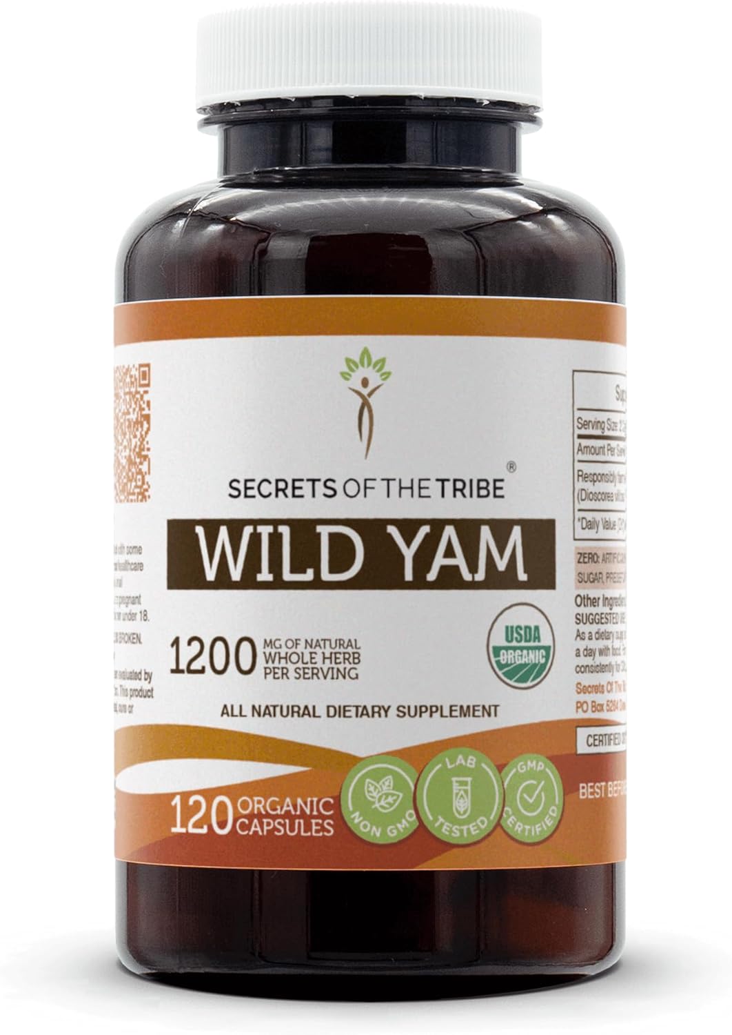 Secrets of the Tribe Wild Yam USDA Organic 120 cápsulas  Fabricado con cápsulas vegetarianas orgánicas y ñame silvestre orgánico cultivado