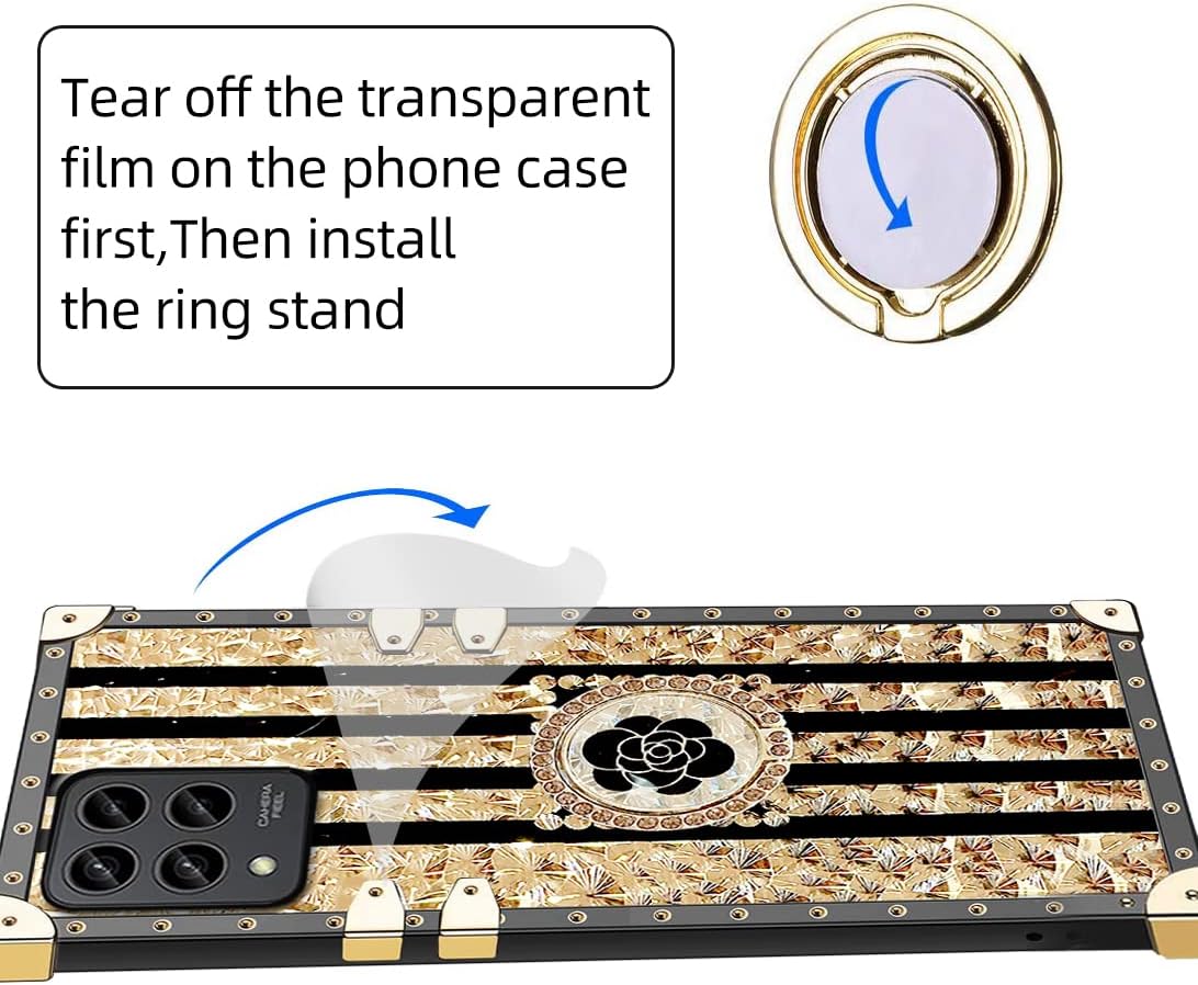 B-wishy Para T-Mobile Revvl 6 Pro6X ProT Phone Pro 5G con soporte de anillo de soporte, remache cuadrado para niñas y mujeres, cristal antigolpes,