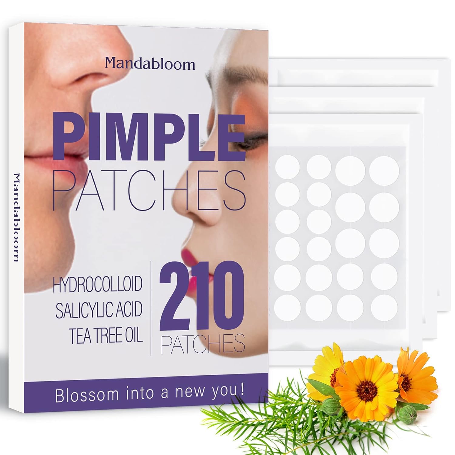 Parches para espinillas para acné (paquete de 210), parches de acné hidrocoloide con aceite de árbol de té y ácido salicílico, parches de espinillas