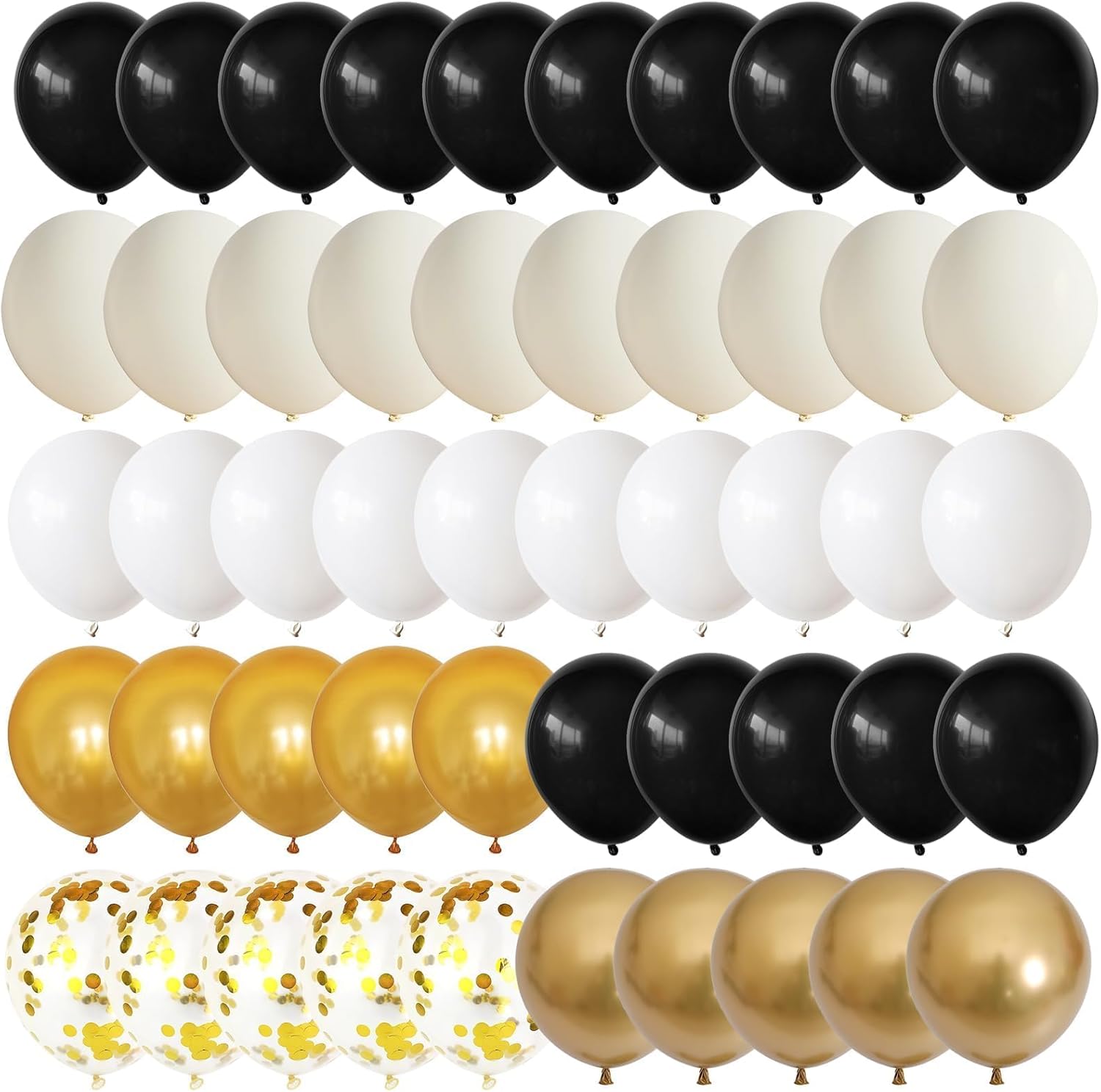 Globos de color negro, dorado y beige, 60 globos de arena negra dorada y blanca con globos de fiesta de confeti dorado metálico para graduación,