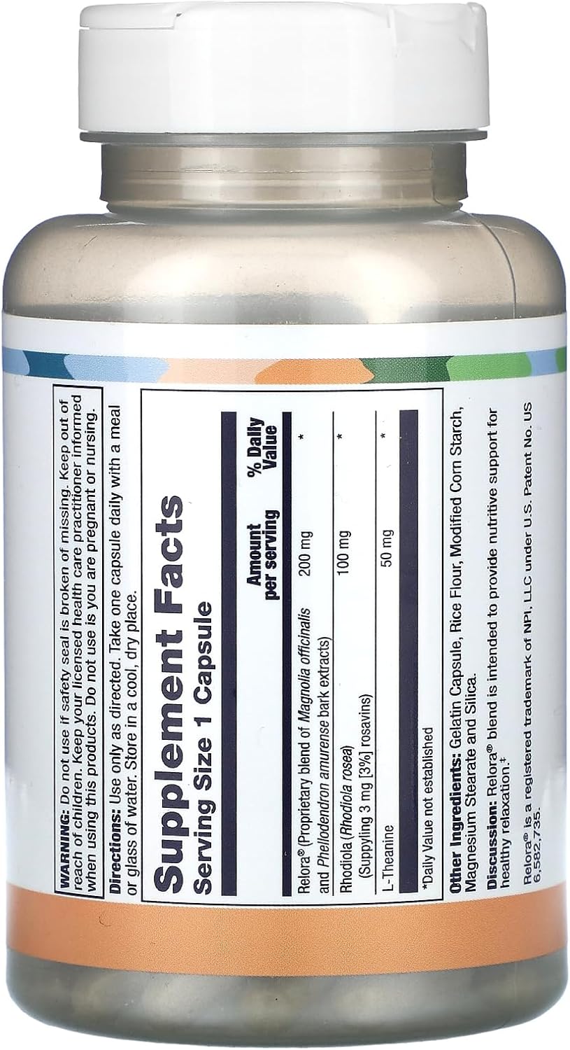 LIFETIME Fórmula antiestrés Calm & Calmer  wRhodiola Rosea & Relora  para ayudar a calmar y calmar la mente  Energía y concentración  60 cápsulas