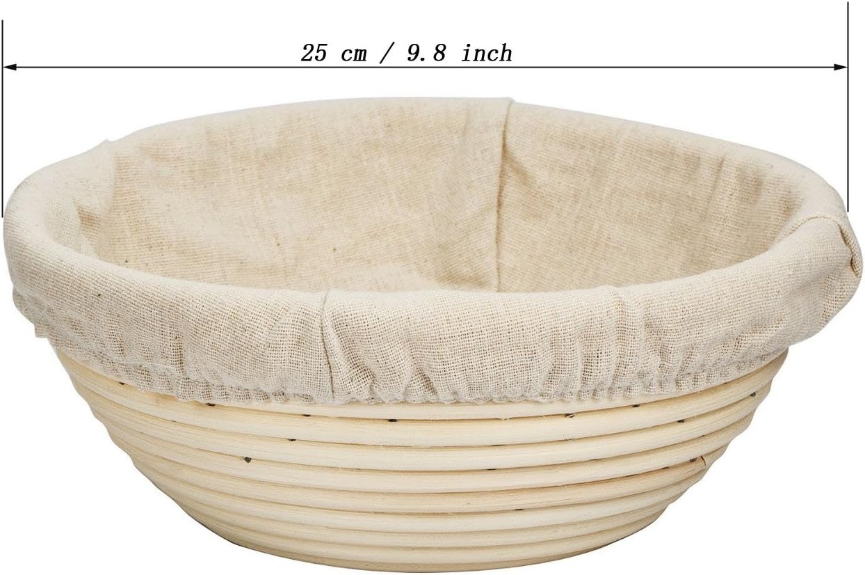 Banneton Brotform – Cesta redonda de ratán a prueba de masa de pan de 9.8 pulgadas, hecha a mano con tela de lino  9.8 x 3.3 in