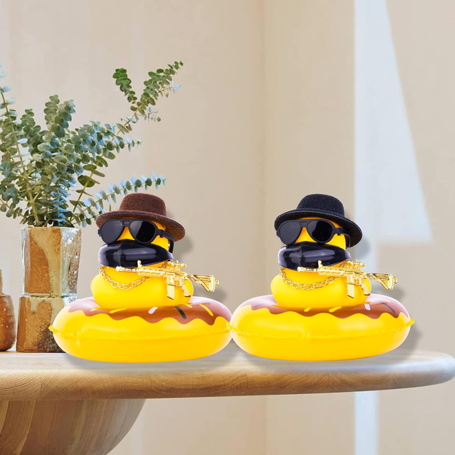 MuMyer Adornos de pato de goma para automóvil, decoración de tablero de automóvil con accesorios geniales, cubierta de boca, mini anillo de