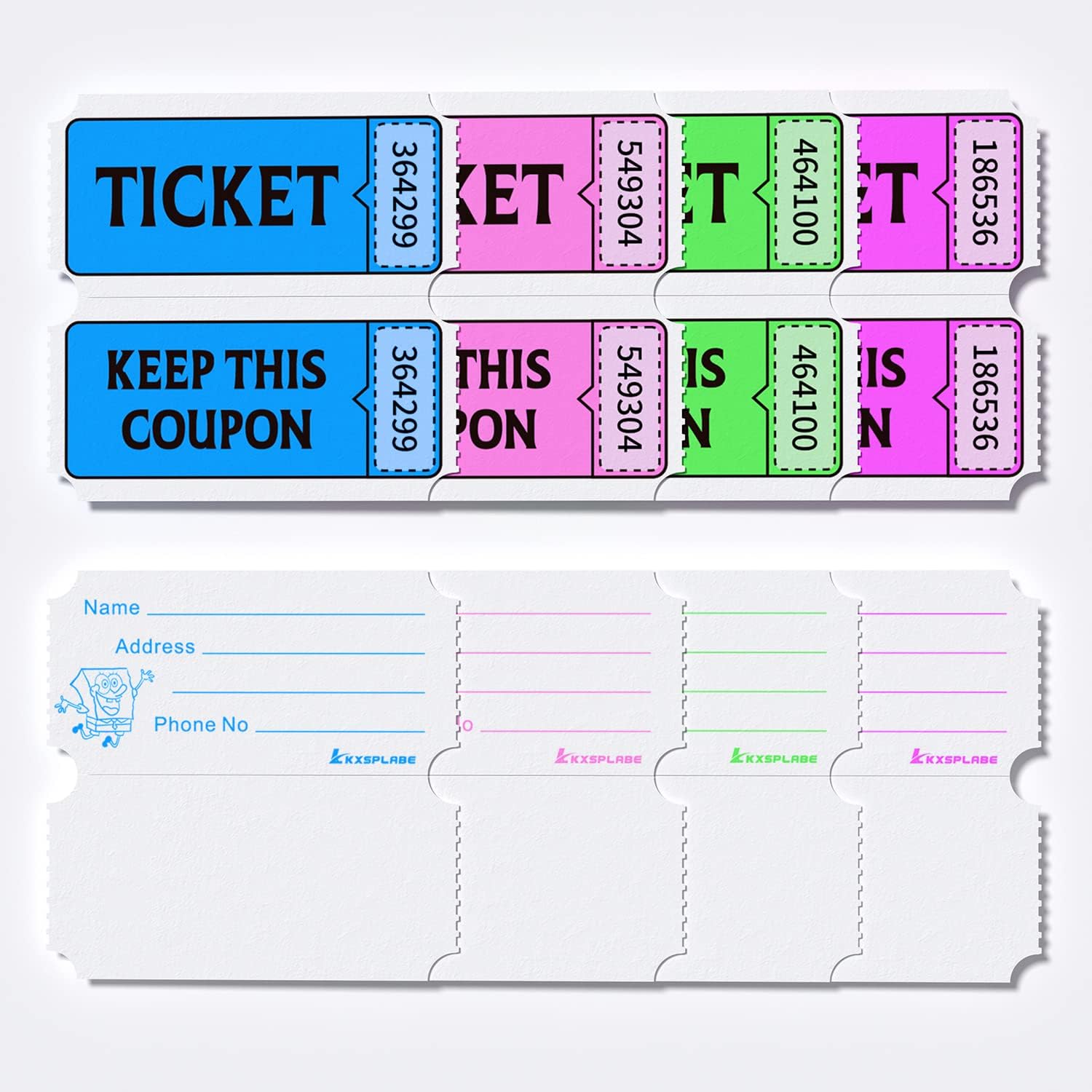 LKXSPLABE Fluorescence – Boletos para rifas de doble rollo, 2000 boletos de color morado neón 5050 para eventos, entrada, premio de clase,