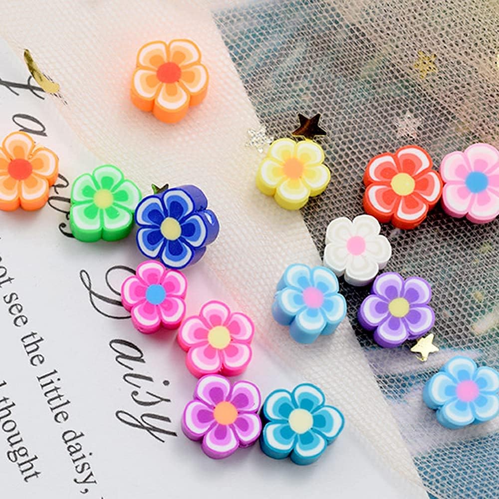 LiQunSweet 100 cuentas de color mixto hechas a mano de arcilla polimérica flor de ciruelo para bricolaje, joyas, collares, pulseras, aretes,