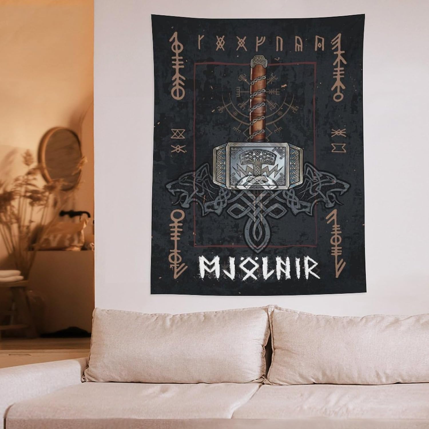 Tapiz de mitología nórdica Mjolnir, tapiz de pared, impresión artística moderna, para dormitorio familiar, tapices de 60 x 80 pulgadas