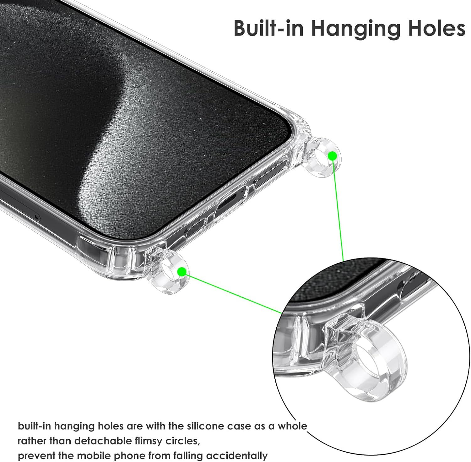 ZTOFERA Compatible con iPhone 15 Pro, funda transparente con cordón ajustable, TPU suave y delgada, a prueba de golpes, funda protectora cruzada