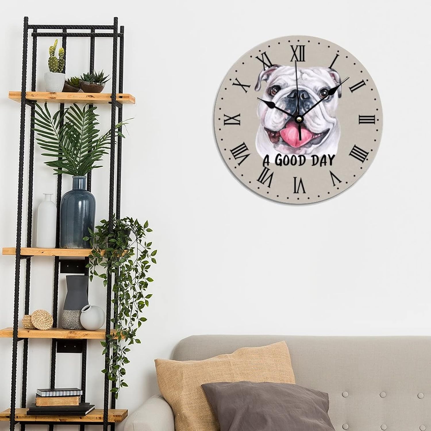A Good Day – Reloj redondo de bulldog inglés para pared, reloj de regalo para propietario de bulldog inglés, reloj de pared de PVC, funciona con