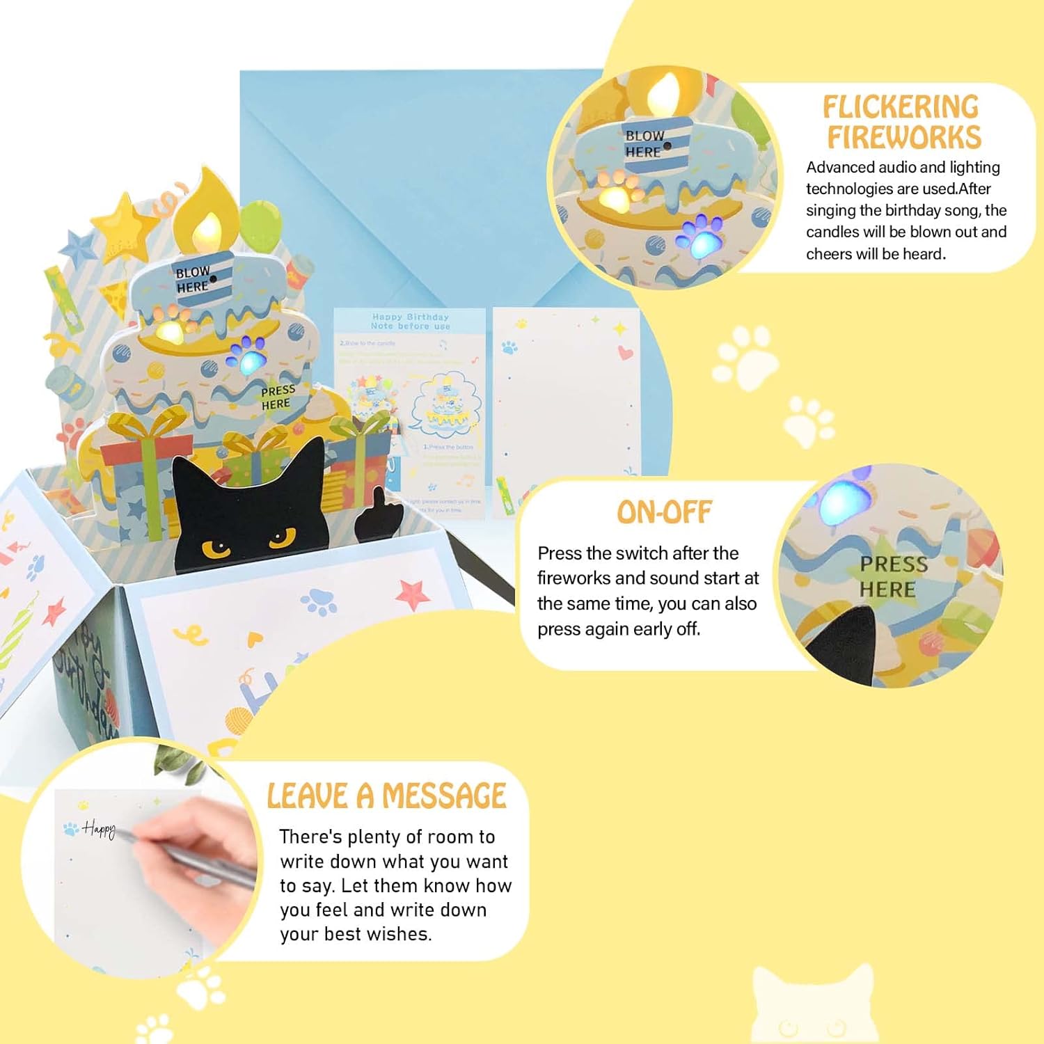 Tarjetas de cumpleaños divertidas 3D desplegables, tarjeta de cumpleaños de gato negro 3D para mujeres, tarjetas de felicitación de mamá o papá para
