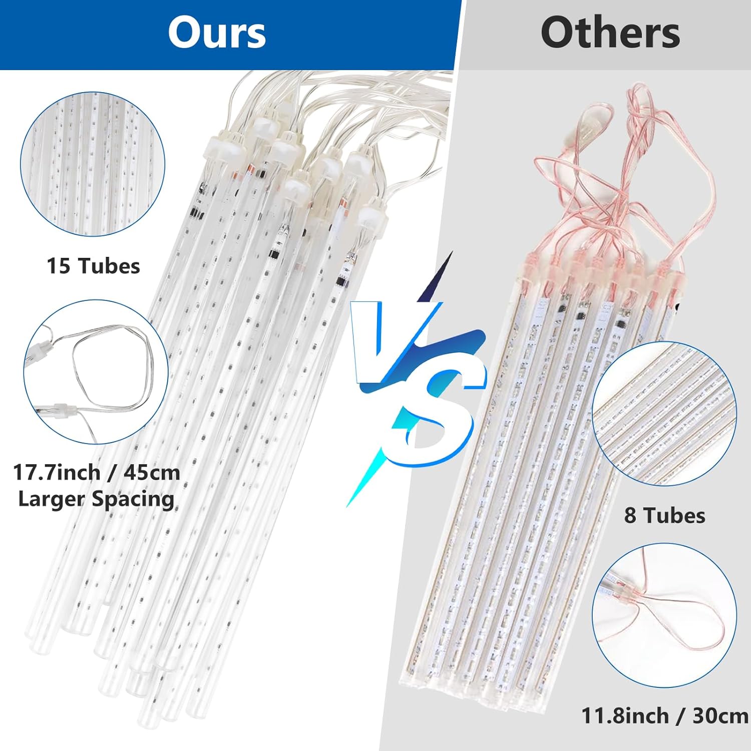 PEMOTech Luces de lluvia de meteoritos, 15 tubos de 11.8 pulgadas, 540 luces LED de Navidad, luces LED de nieve para exteriores, impermeables, luces