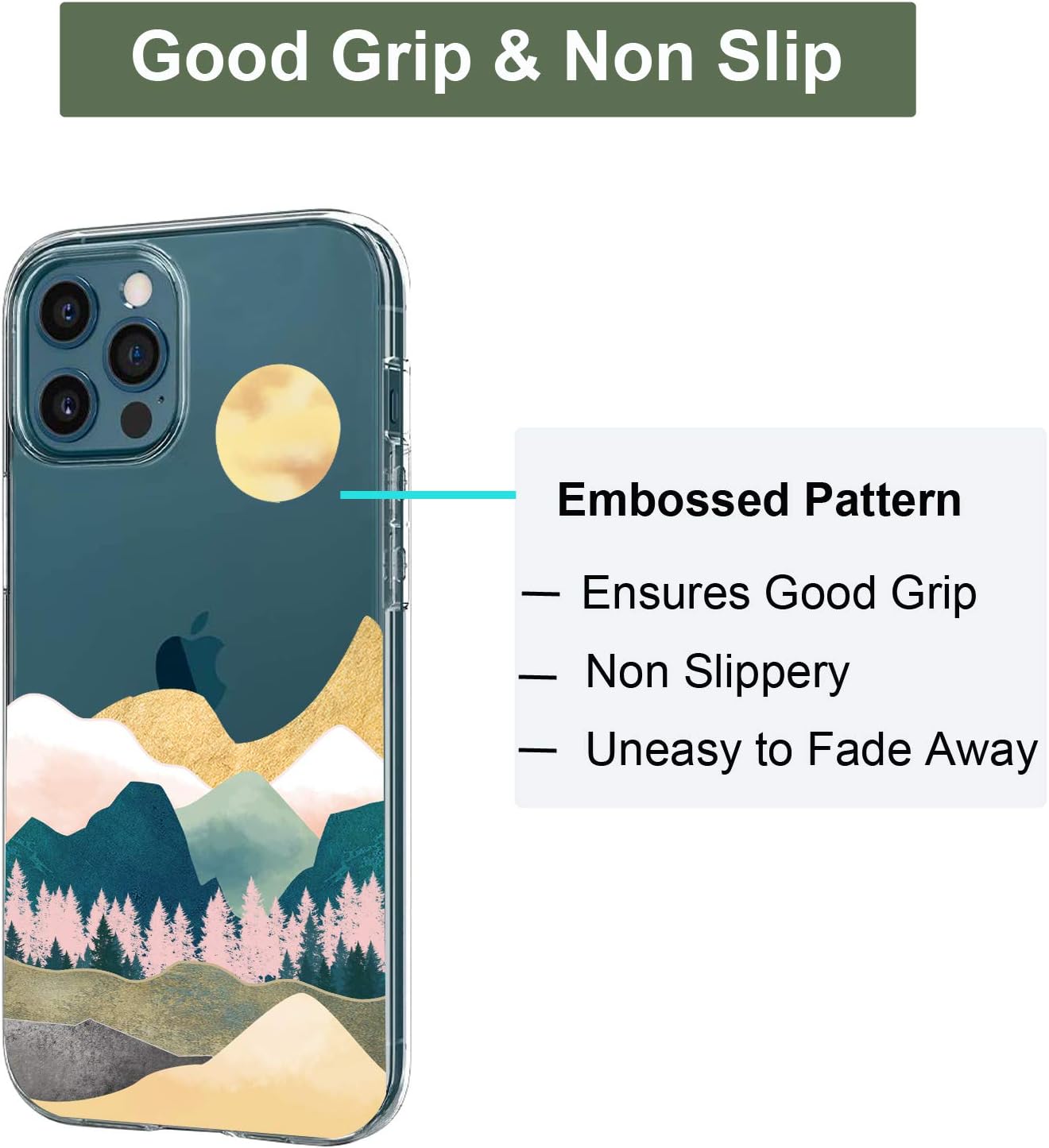 Unov Case Compatible with iPhone 12 iPhone 12 Pro Case Clear with Design Slim Protective Soft TPU Bumper Embossed Pattern 6.1 Inch (Sierra Mountains)