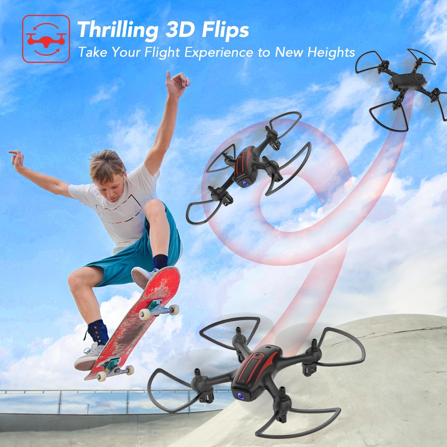 Elukiko Dron con cámara para adultos y niños, 1080P HD FPV WIFI Mini Drones, RC Quadcopter Helicóptero con 2 baterías, tiro para llevar, rotación de