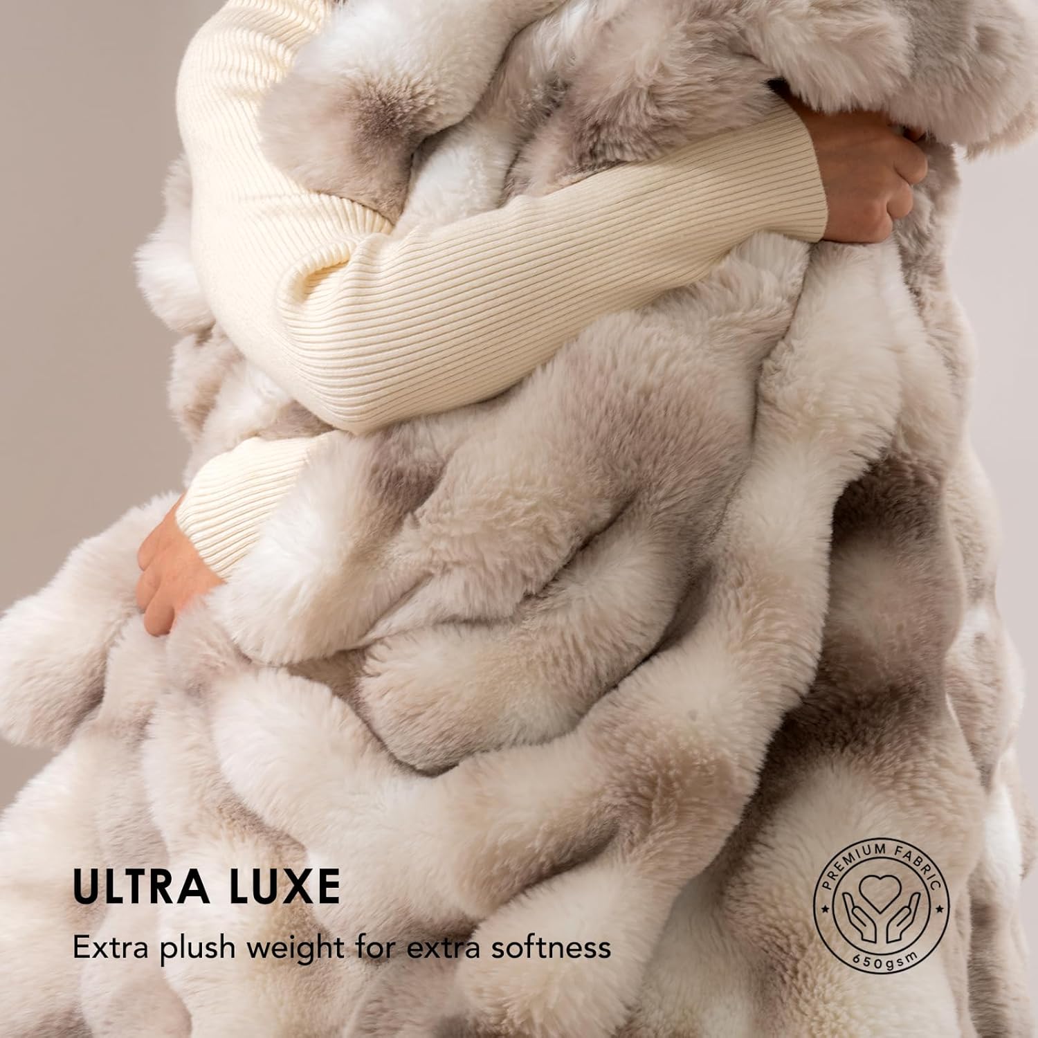 EVERGRACE Manta ultrasuave de lujo de piel sintética de conejo Ridgeline, manta gruesa y cálida para invierno, acogedora manta reversible de felpa
