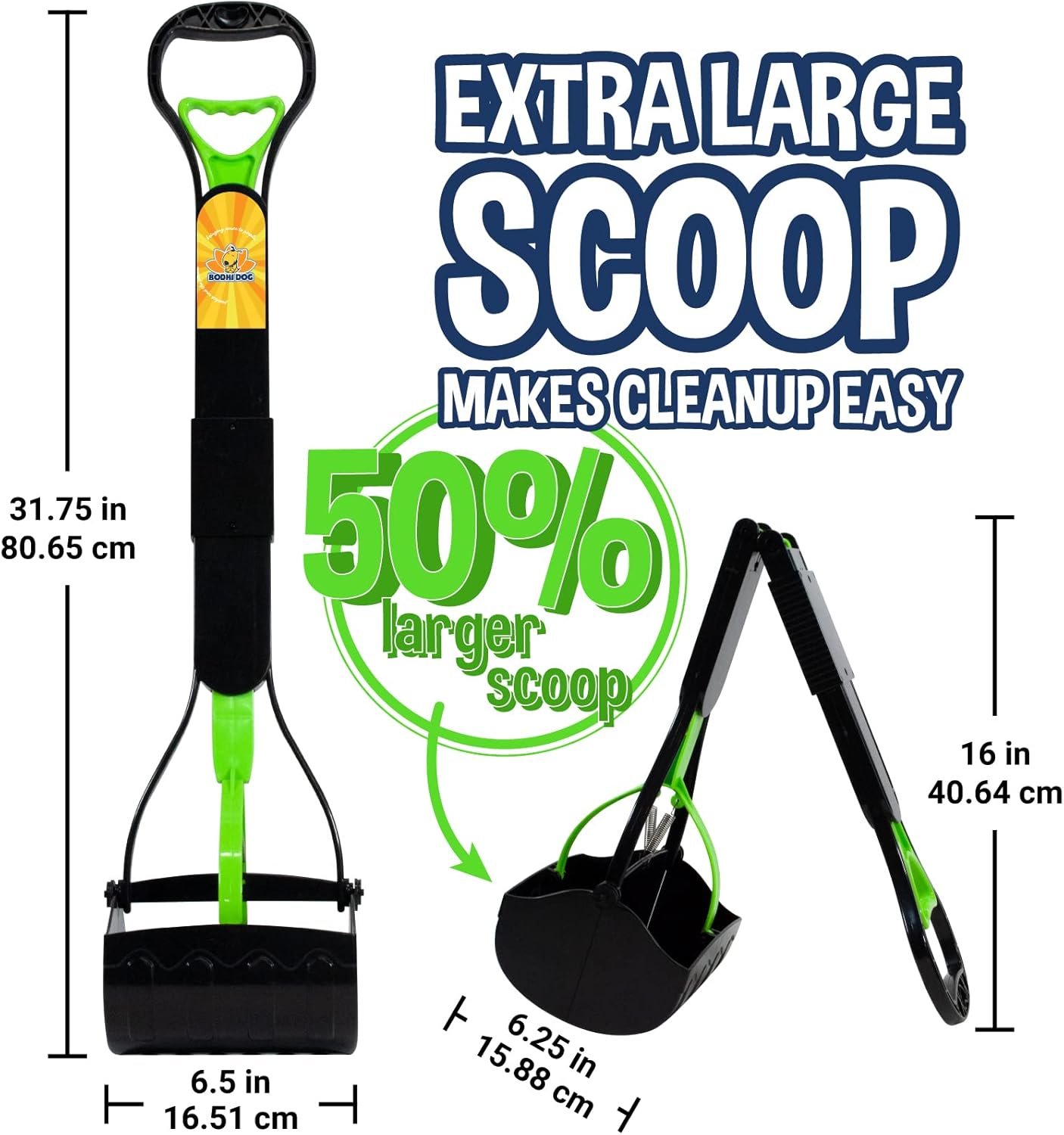 Bodhi Dog Recogedor de excrementos plegable extra grande, mango largo de 32 pulgadas, portátil, para perros pequeños y grandes, fabricado con
