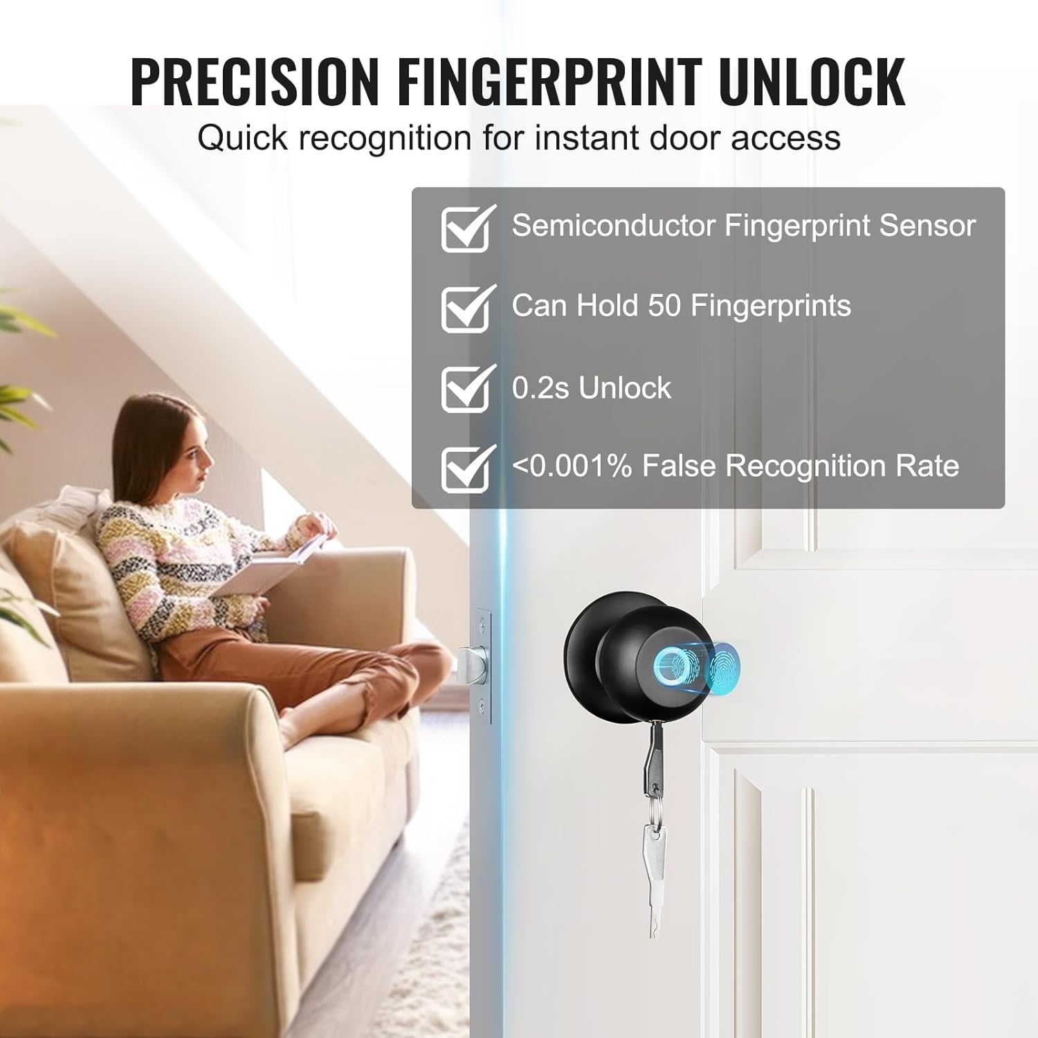 VEVOR Pomo de puerta inteligente, cerradura inteligente de huellas dactilares con control de aplicación, cerradura biométrica de puerta Bluetooth,