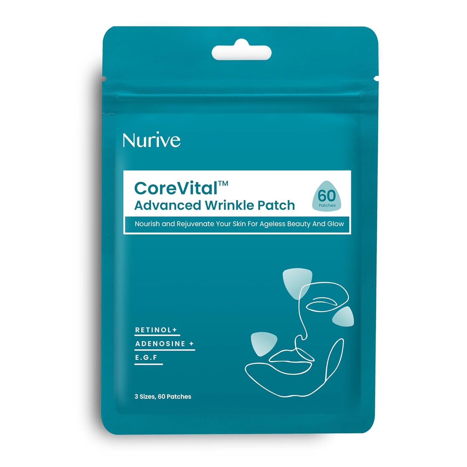 NURIVE CoreVital Advanced – Cinta invisible para levantamiento de cara, parches antienvejecimiento durante la noche, líneas de frente, líneas de