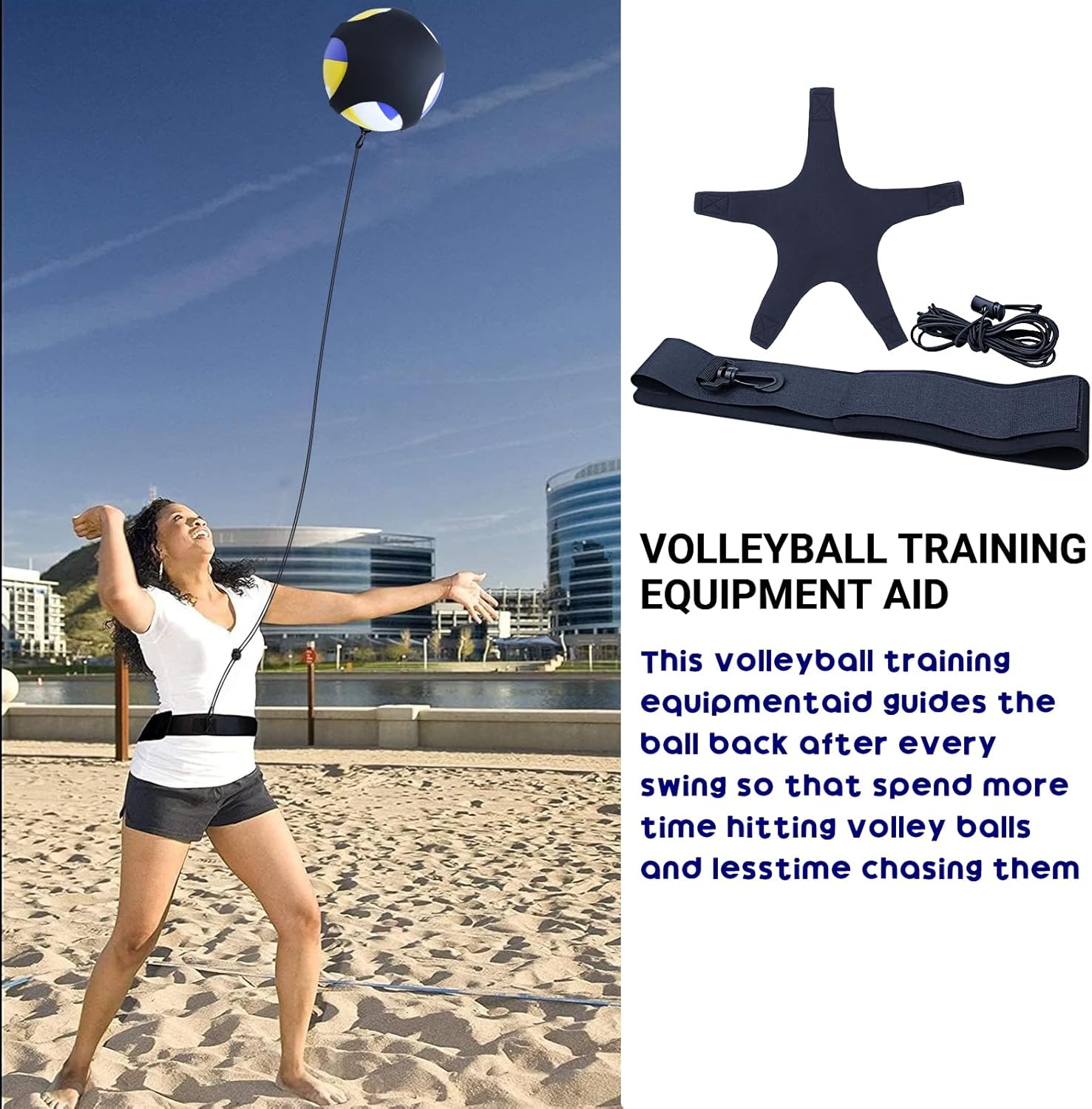 Ayudas de entrenamiento de voleibol, espiga elástica de práctica de autoentrenamiento, juego y pase, entrenador elástico de voleibol de fútbol,