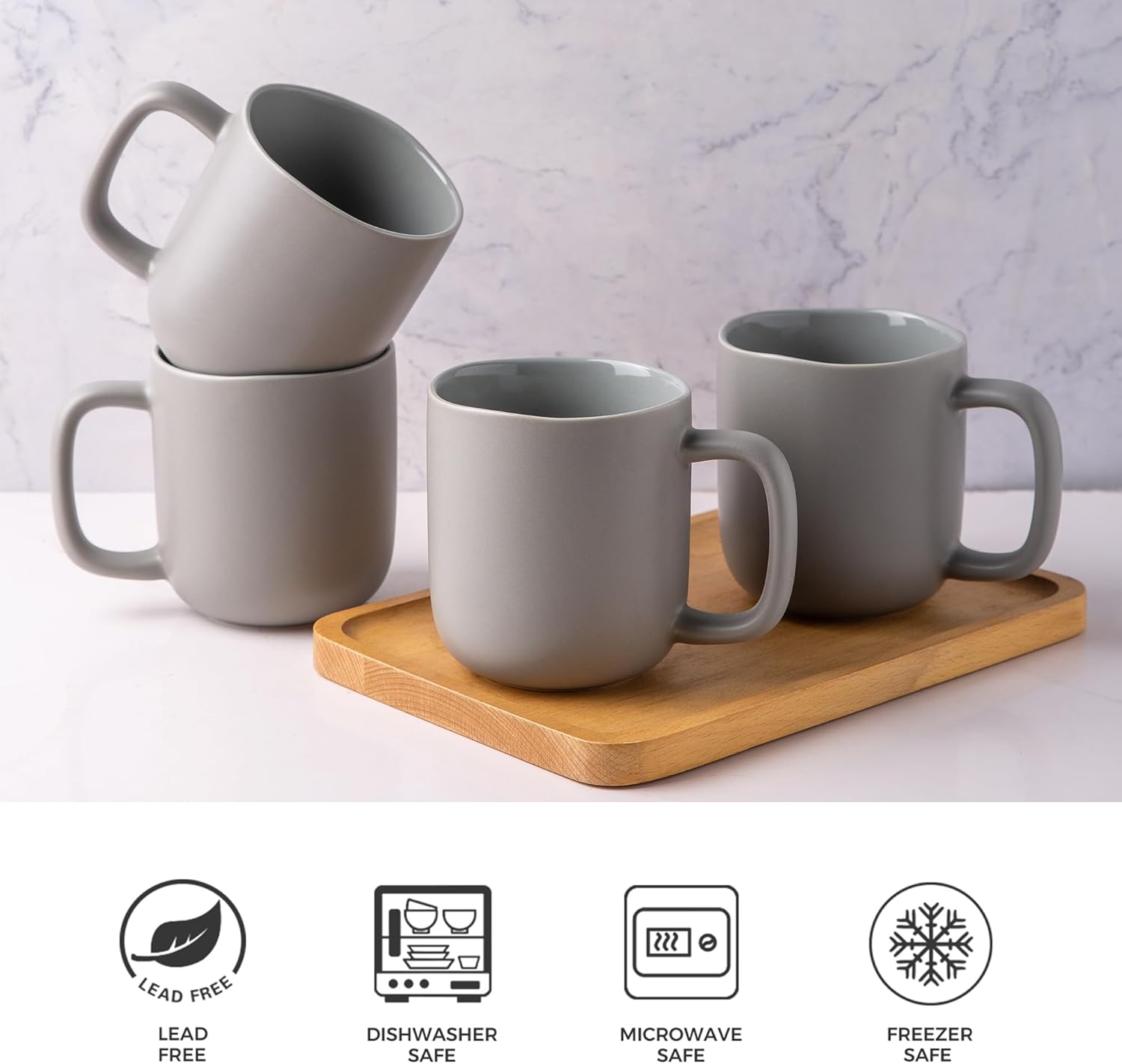 Juego de 6 tazas de café de 16 onzas, tazas de café de cerámica con mango grande y borde ondulado para café con leche, cacao caliente, té, tazas de