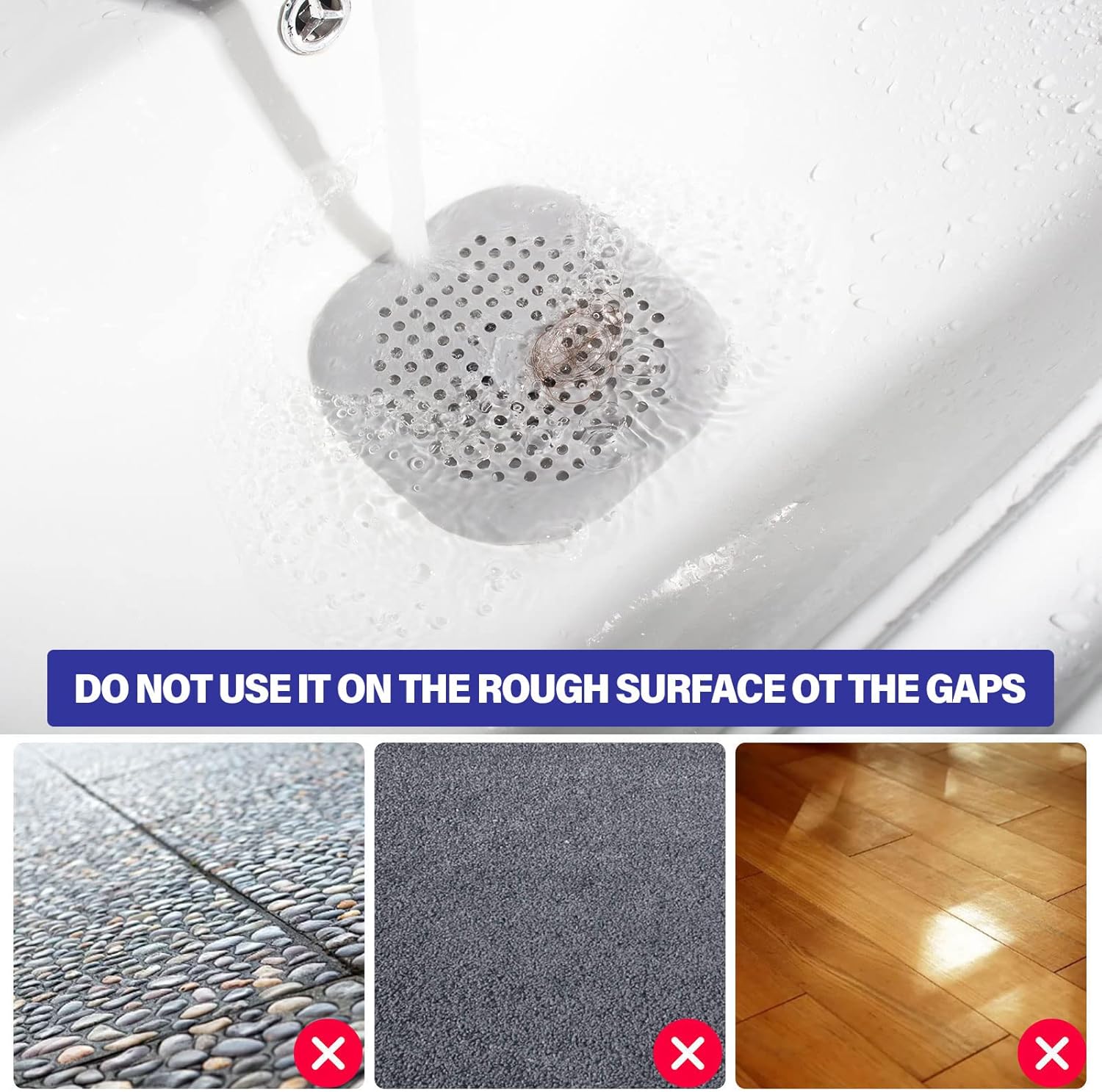 Recogedor de pelo de drenaje, tapón de silicona con ventosa, cubierta cuadrada de drenaje de ducha fácil de limpiar e instalar, traje para baño,