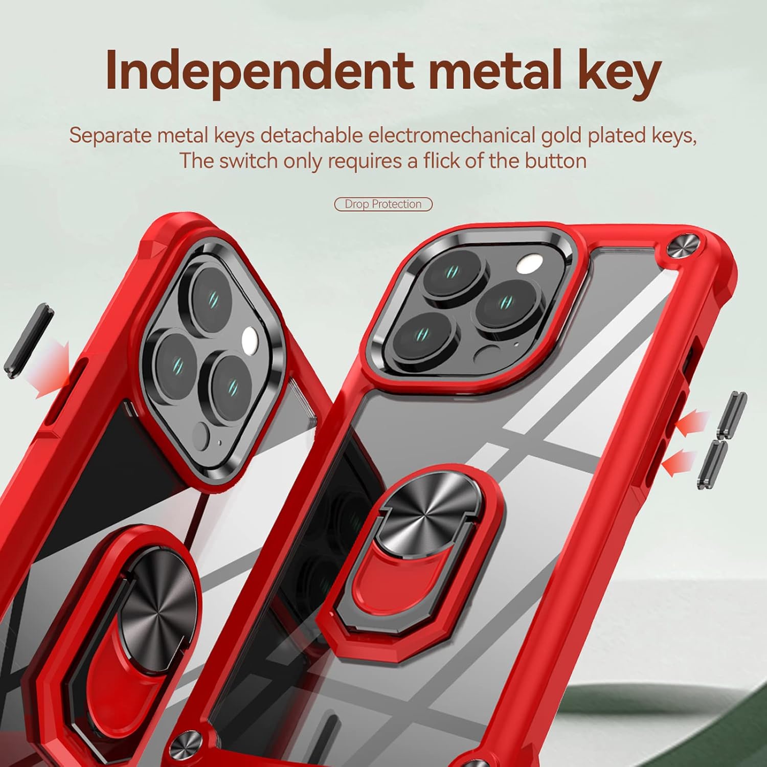 Funda para iPhone 13 Pro, placa trasera acrílica+TPU+diseño de agujero de cuerda, funda protectora para prevención de caídas, con anillo giratorio